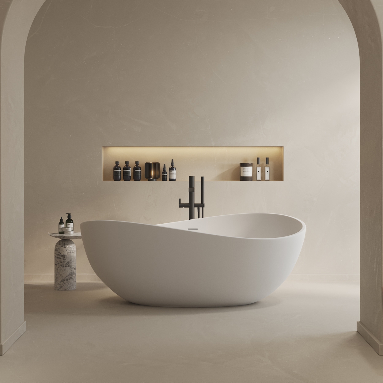 Afficher le produit SOLID SURFACE | Baignoire Ilot Genova 180cm en Solid Surface du fabricant Riluxa