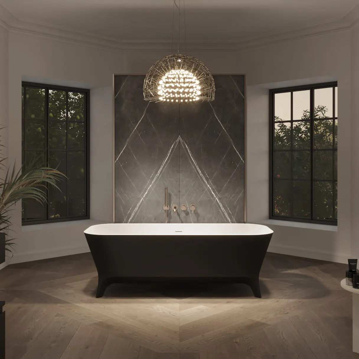 Riluxa - SOLID SURFACE | Miram Vasca da bagno indipendente in Solid Surface - Bianco e Nero - 180cm