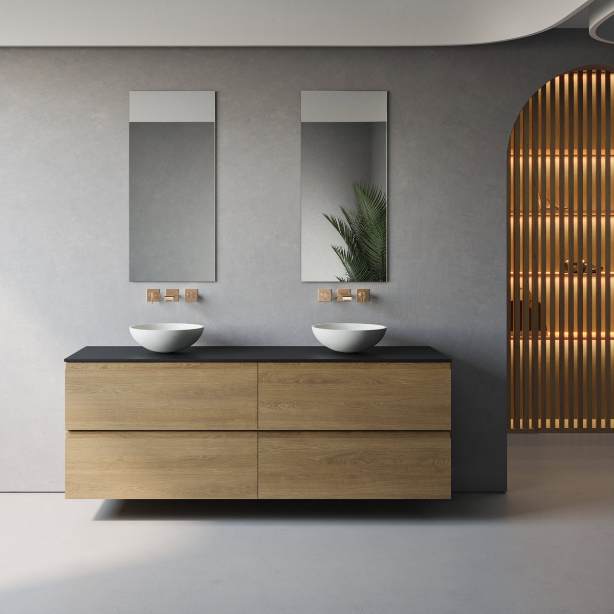 Mostra il prodotto SOLID WOOD | Gaia Wood Mobile Sottolavabo sospeso in Rovere Massello - 4 cassetti del produttore Riluxa