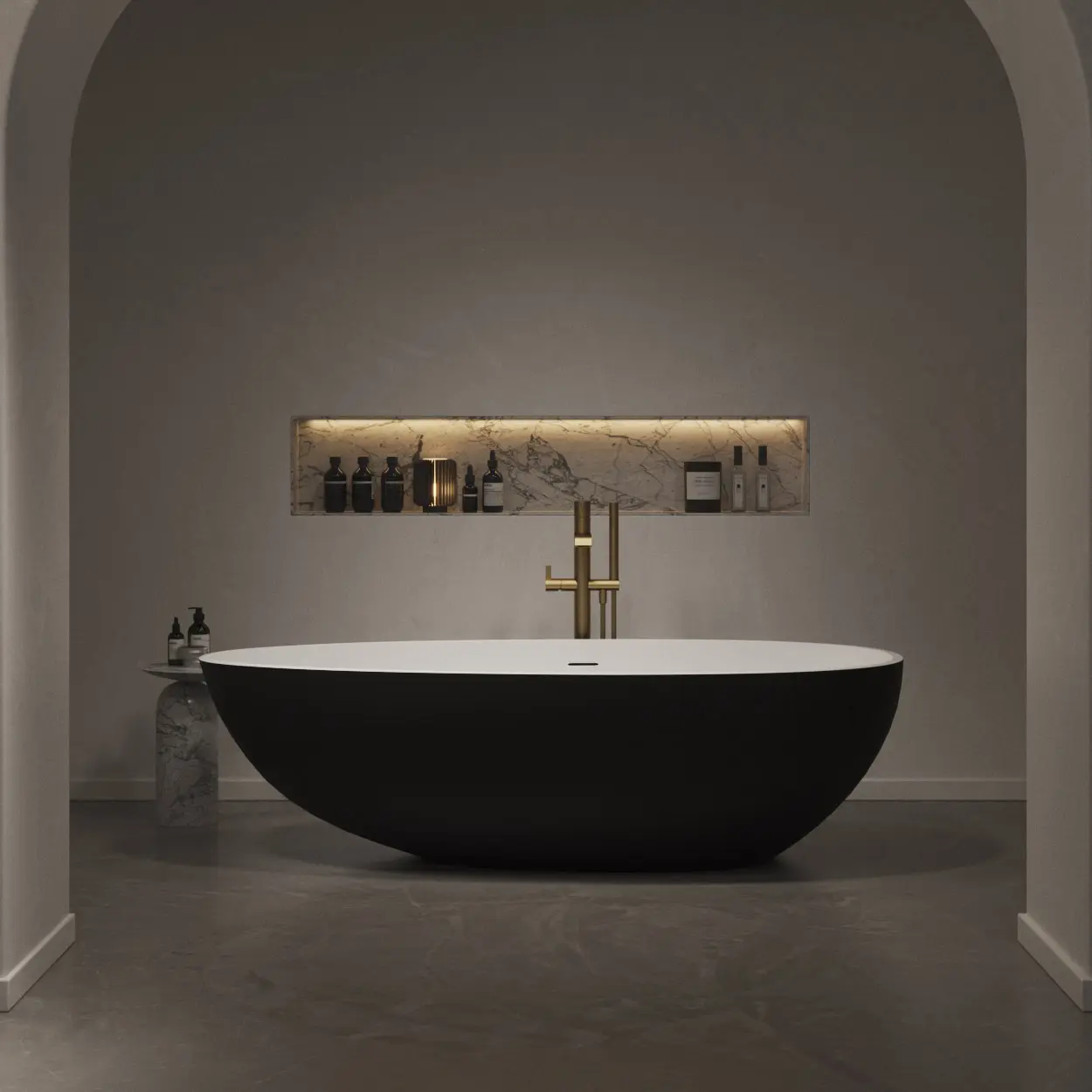 Riluxa - SOLID SURFACE | Toulouse Freestanding Solid Surface Bathtub - Black & White - 178cm