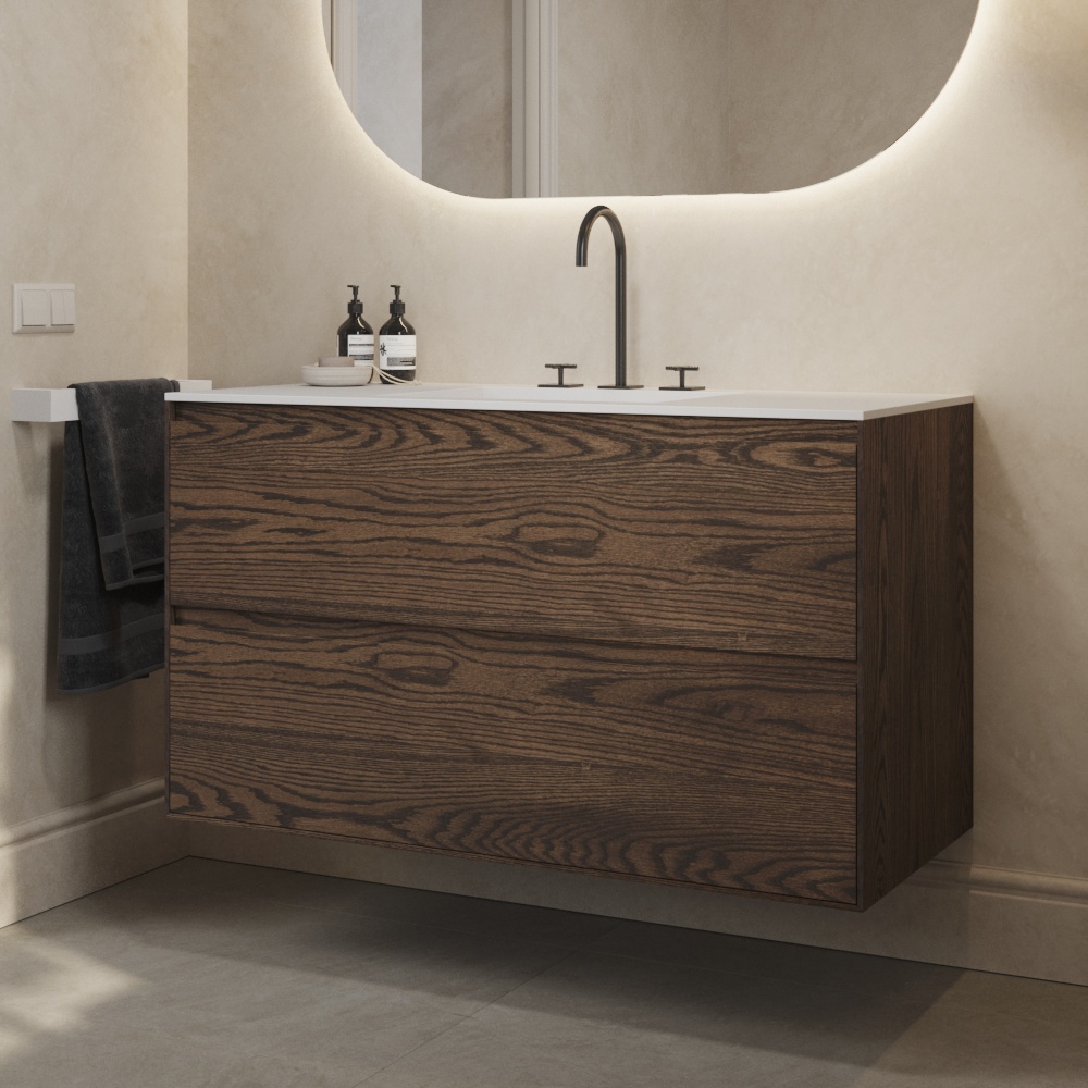 Mostra il prodotto SOLID WOOD | Modulo Wood Mobile Sottolavabo Sospeso in Rovere - Massello Scuro del produttore Riluxa