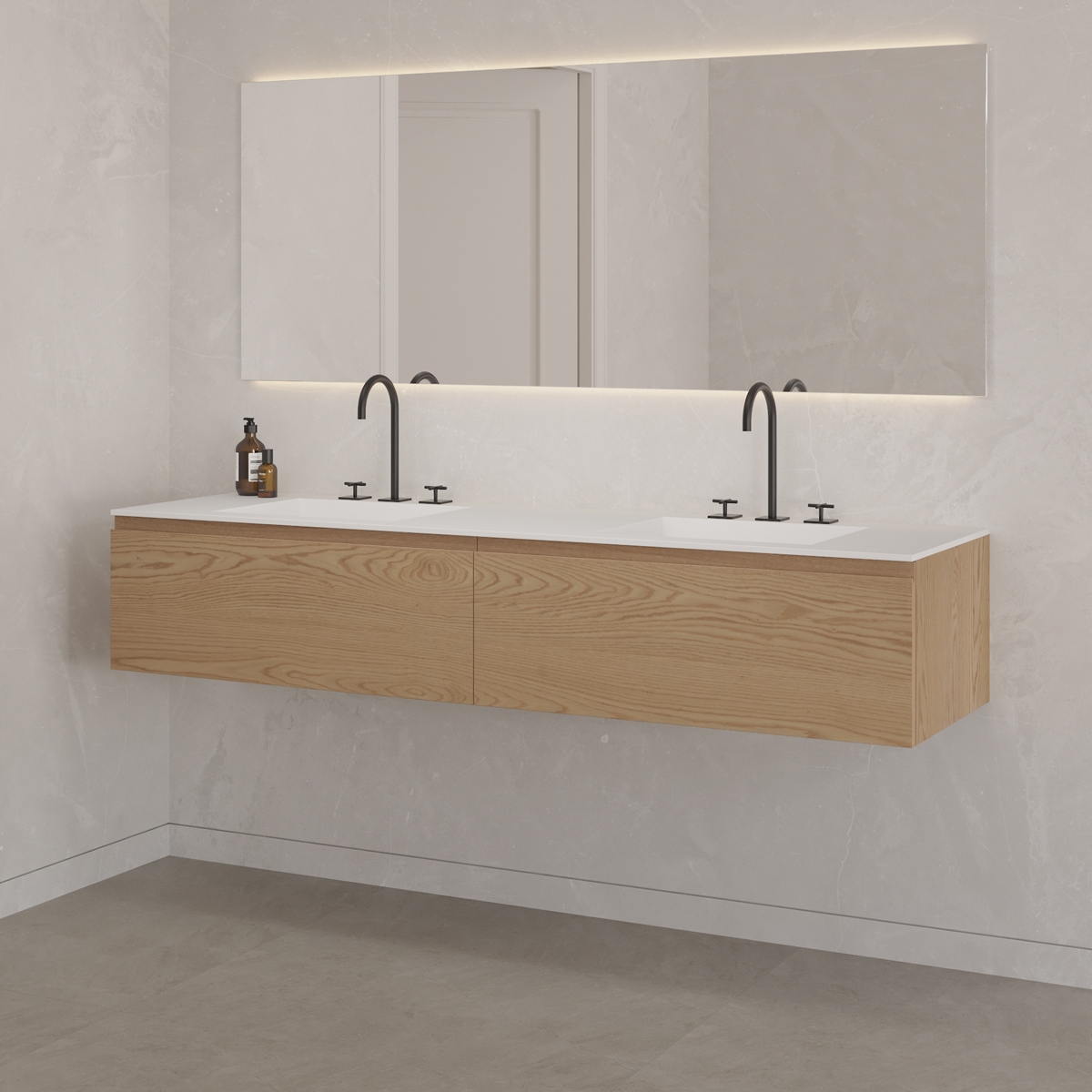 Display product SOLID WOOD | Gaia Wood Wall-Mounted Solid Oak Vanity Base - 2 drawers from manufacturer Riluxa