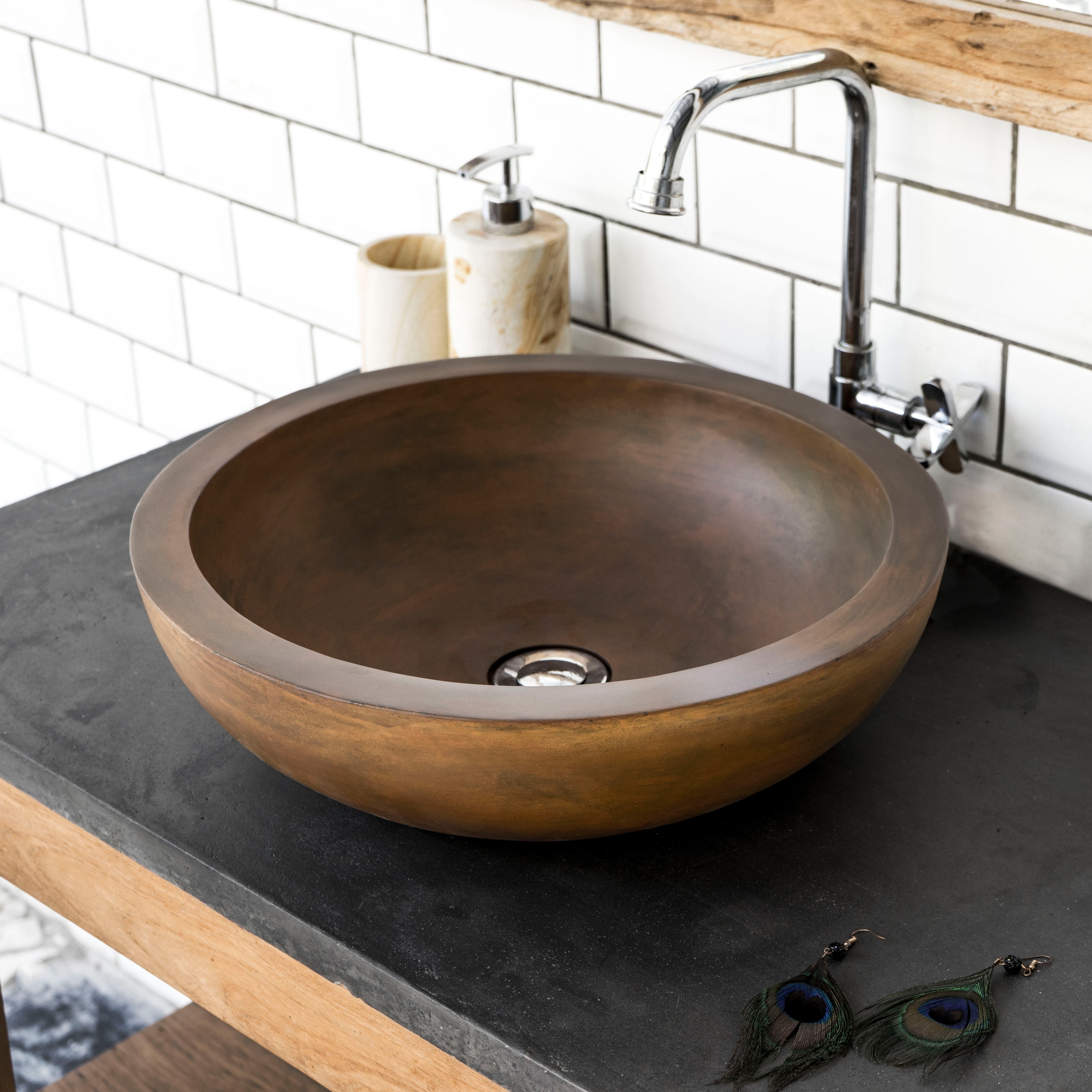 Alba Vintage Brown Concrete Basin - Sink - Vessel - Washbasin