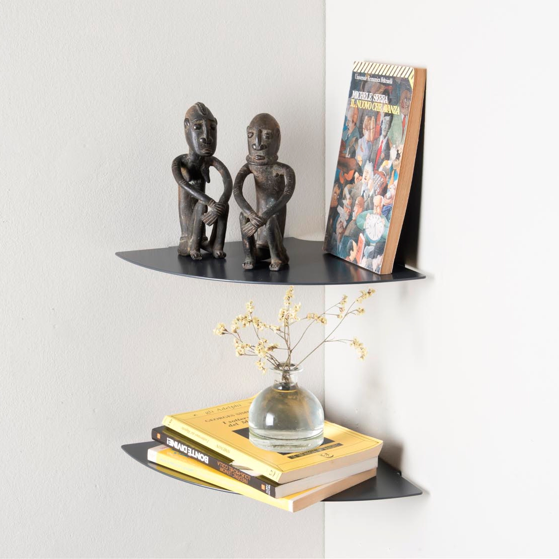 Display product TEEgolo 24 cm Set of 2 Grey Aluminium Bathroom Corner Wall Shelf from manufacturer Teebooks