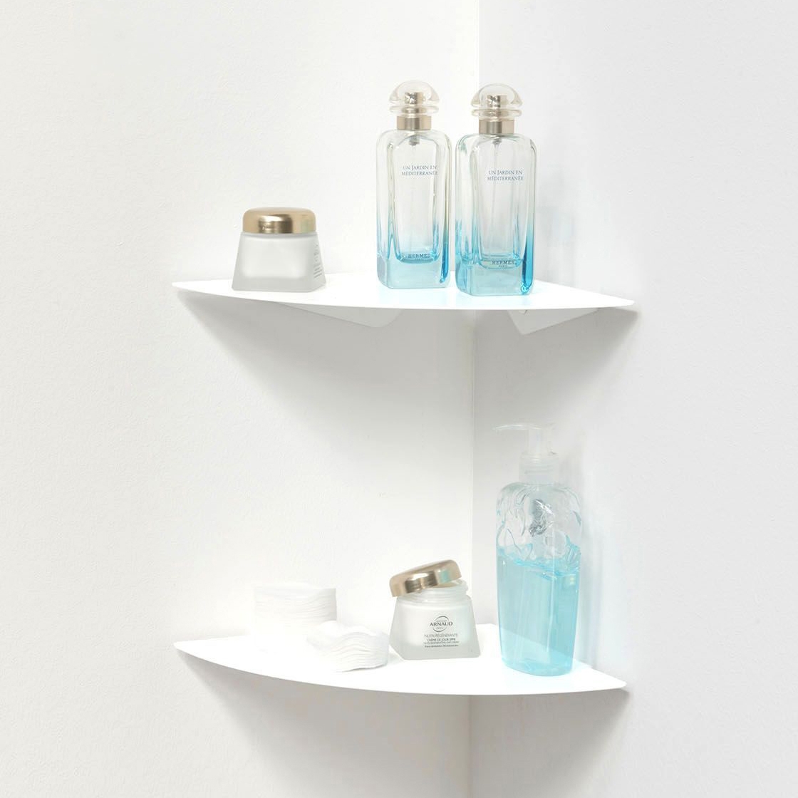 Display product TEEgolo 36 cm Set of 2 White Aluminium Bathroom Corner Wall Shelf from manufacturer Teebooks