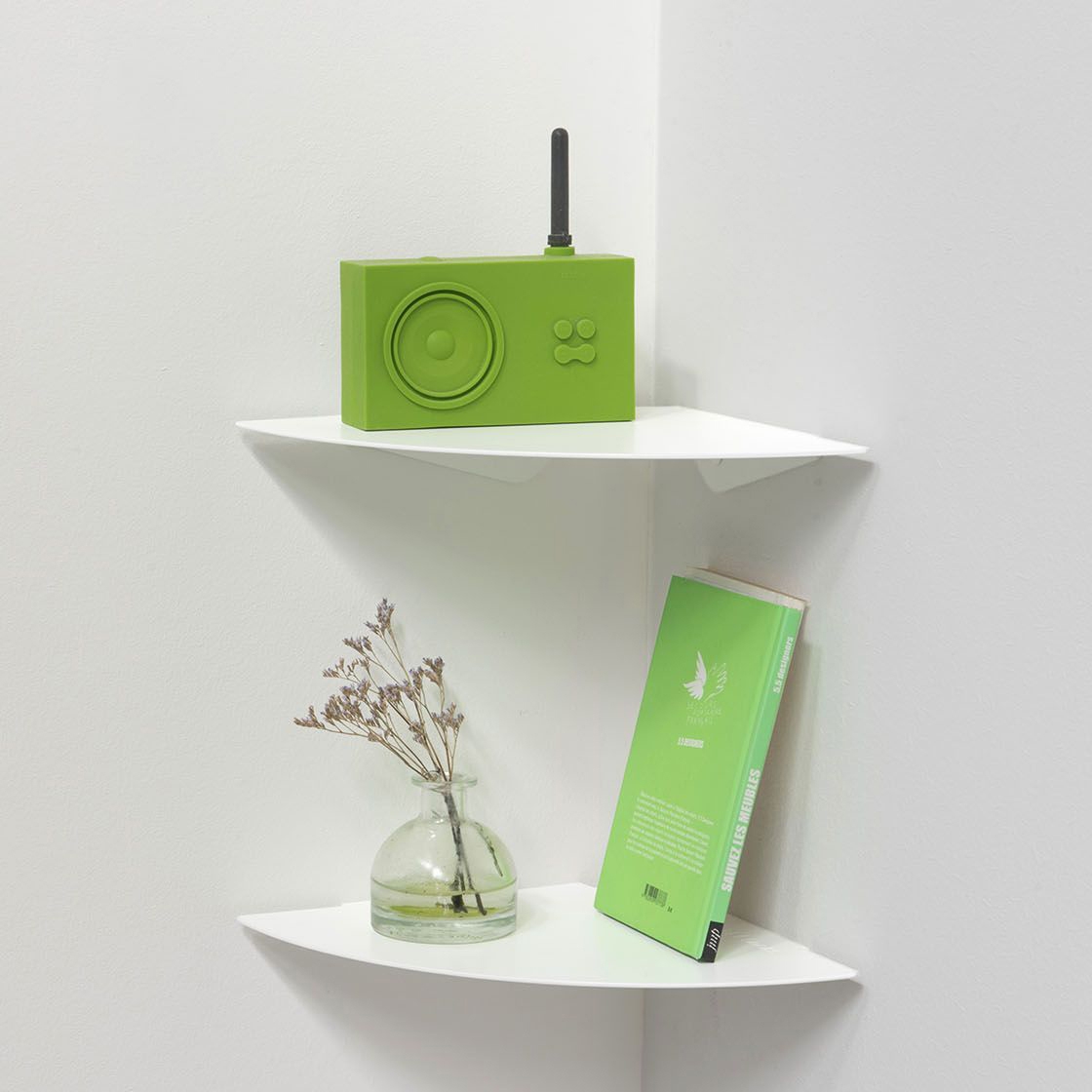 Display product TEEgolo 24 cm Set of 2 White Steel Corner Wall Shelf from manufacturer Teebooks