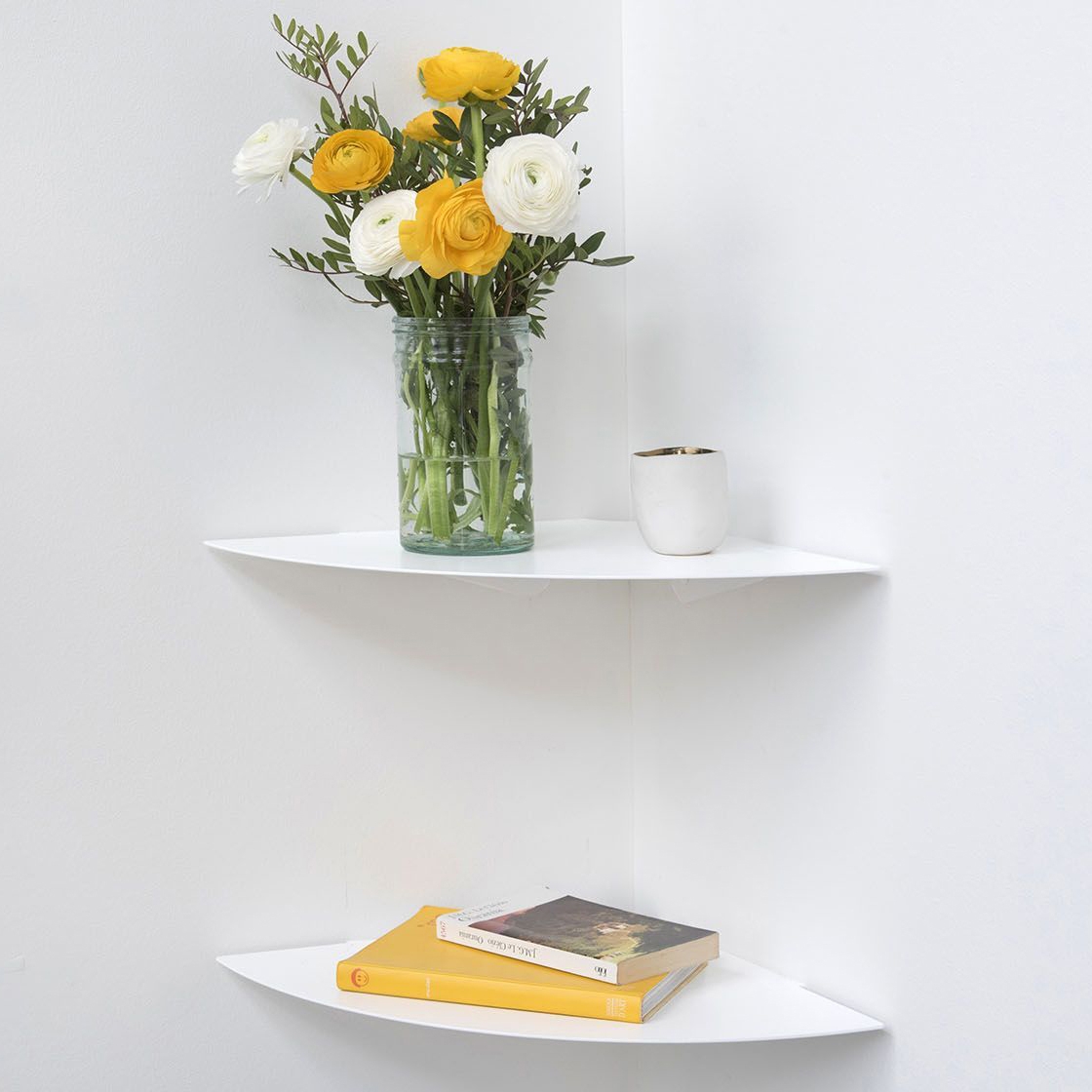 Display product TEEgolo 36 cm Set of 2 White Steel Corner Wall Shelf from manufacturer Teebooks