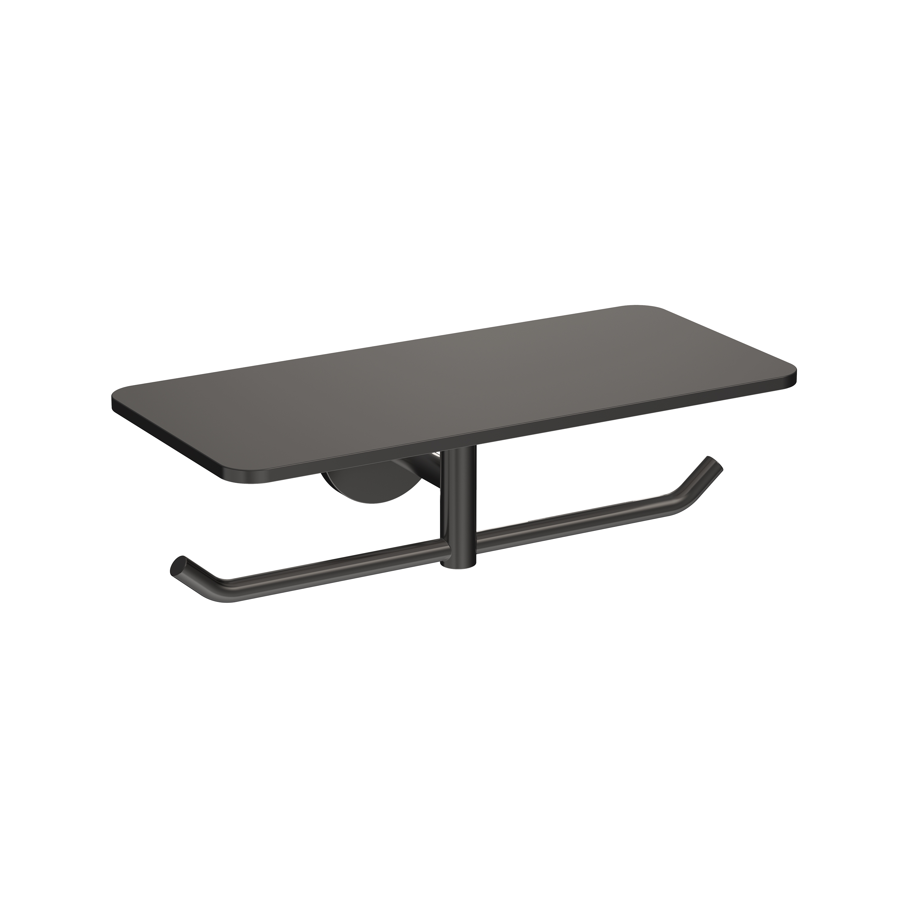 Display product Radius | PVD Black Double Toilet Roll Holder with Shelf from manufacturer The Splash Lab