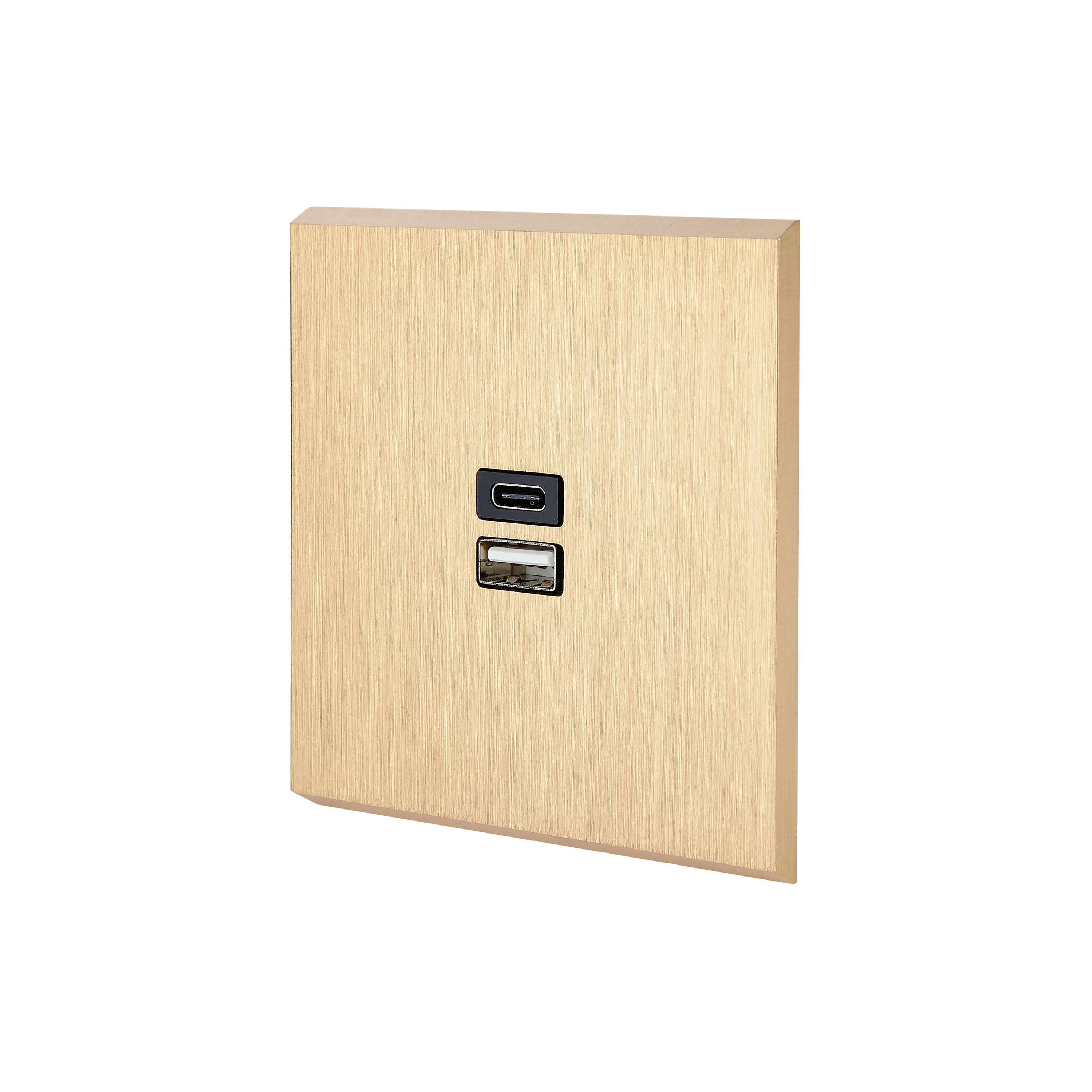 Display product Brushed Brass - Single cover plate - 1 double USB charger slot from manufacturer Modelec