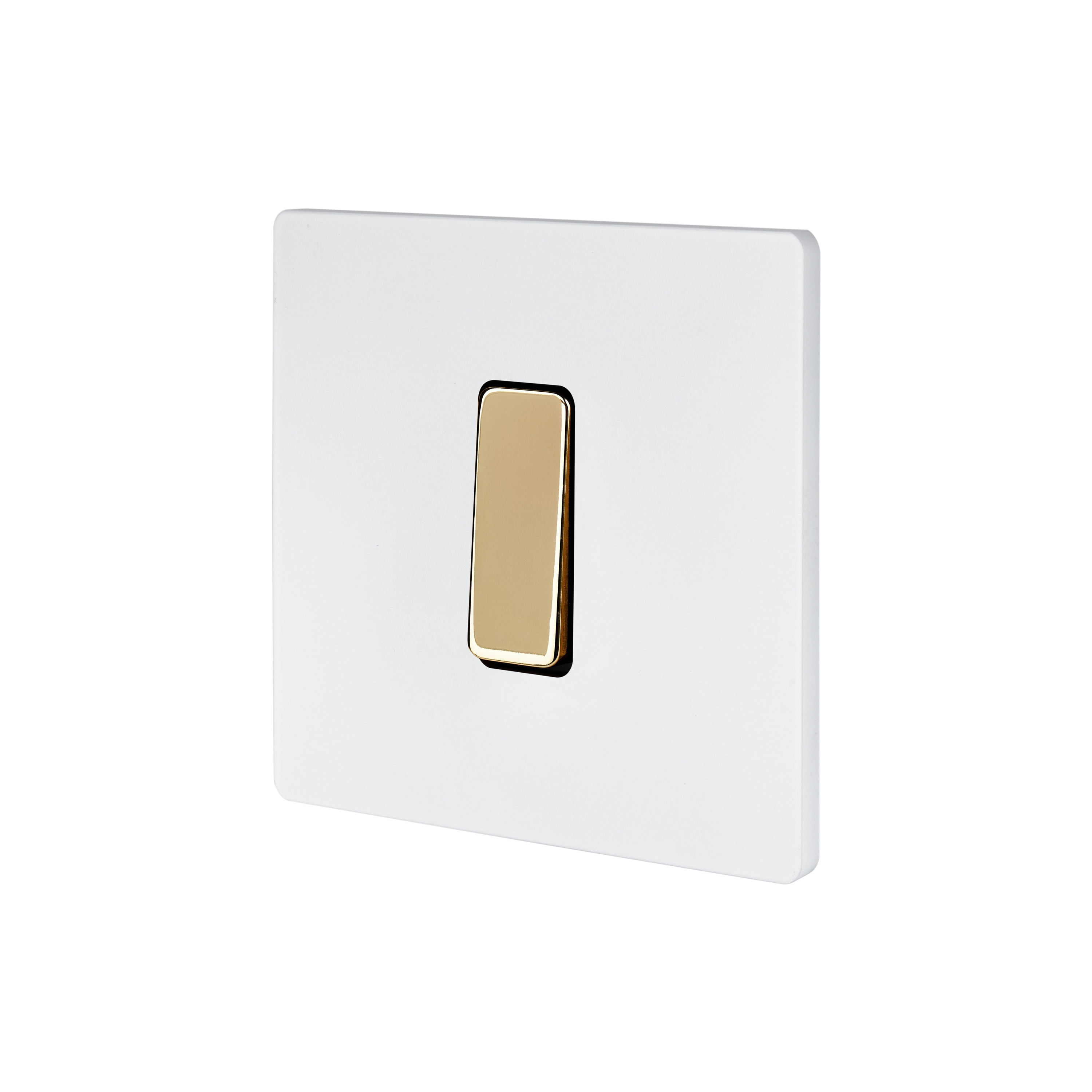 Mat White - Single cover plate - 1 flat mirror varnished brass button