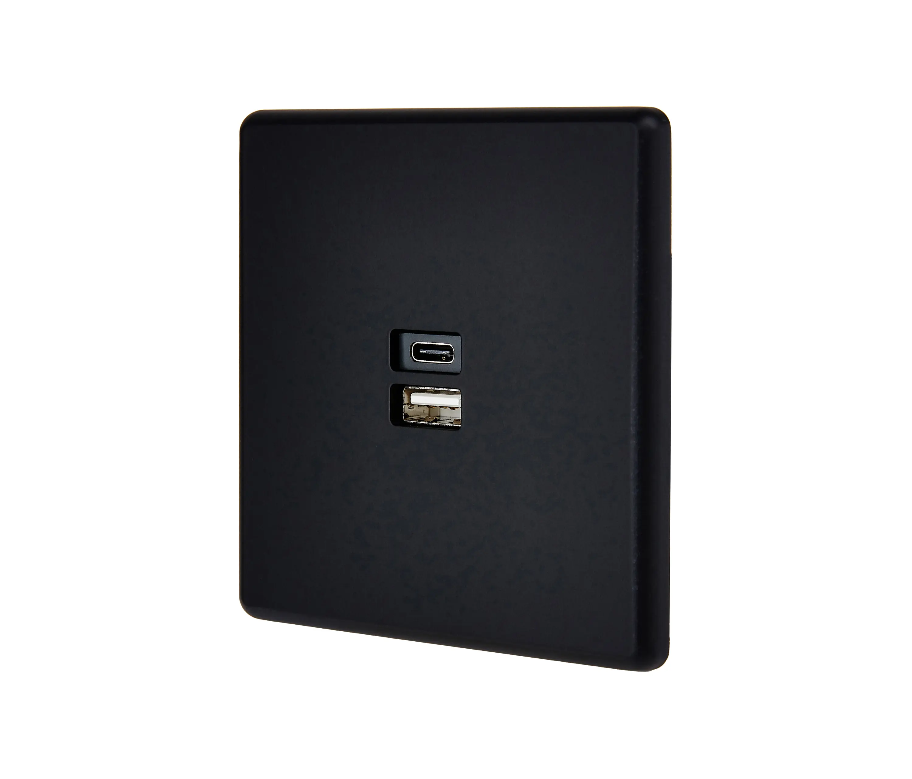 Modelec - Soft Touch Noir - Plaque Simple - USB C - USB A