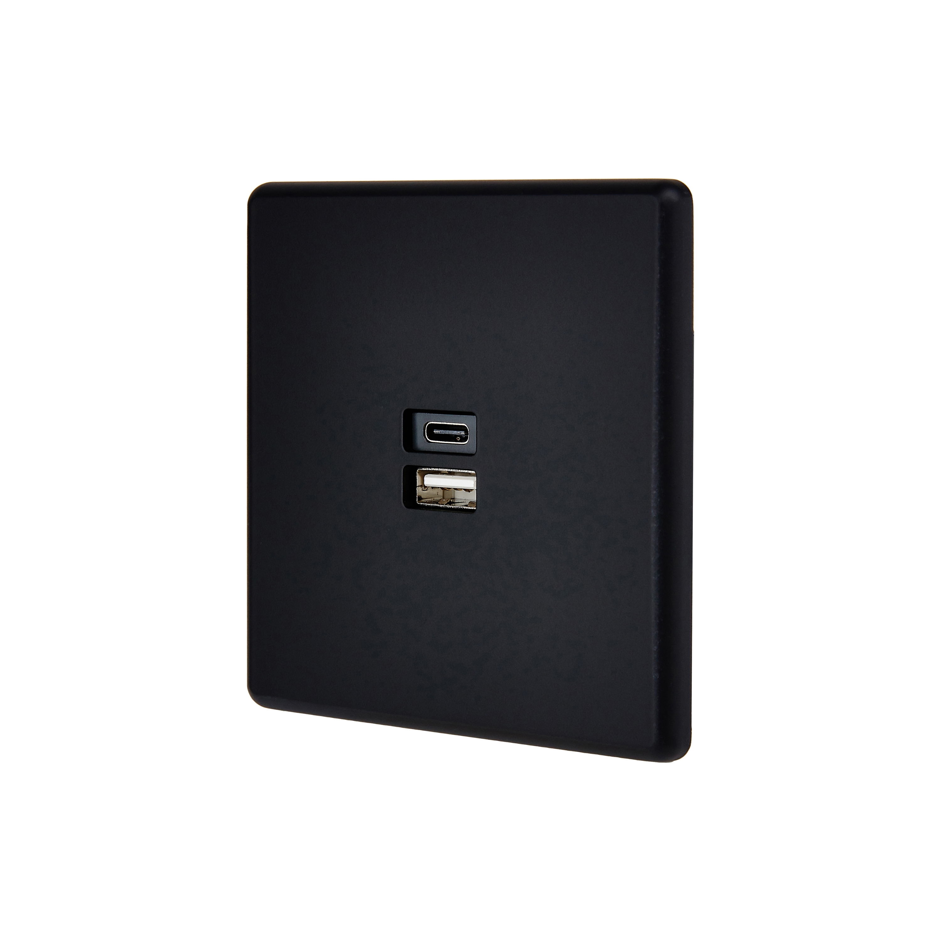 Display product Black Soft Touch - Single Cover Plate - USB C - USB A from manufacturer Modelec