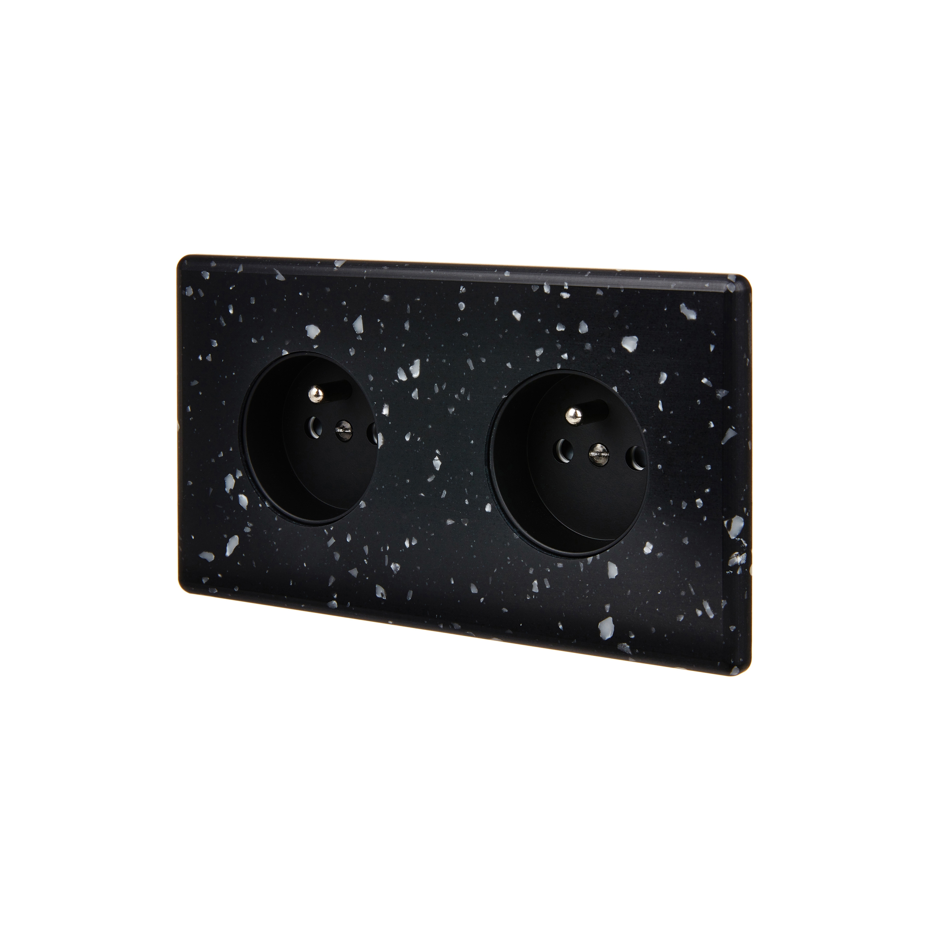 Display product Black Terrazzo - Double Horizontal Cover Plate - 2 Sockets from manufacturer Modelec