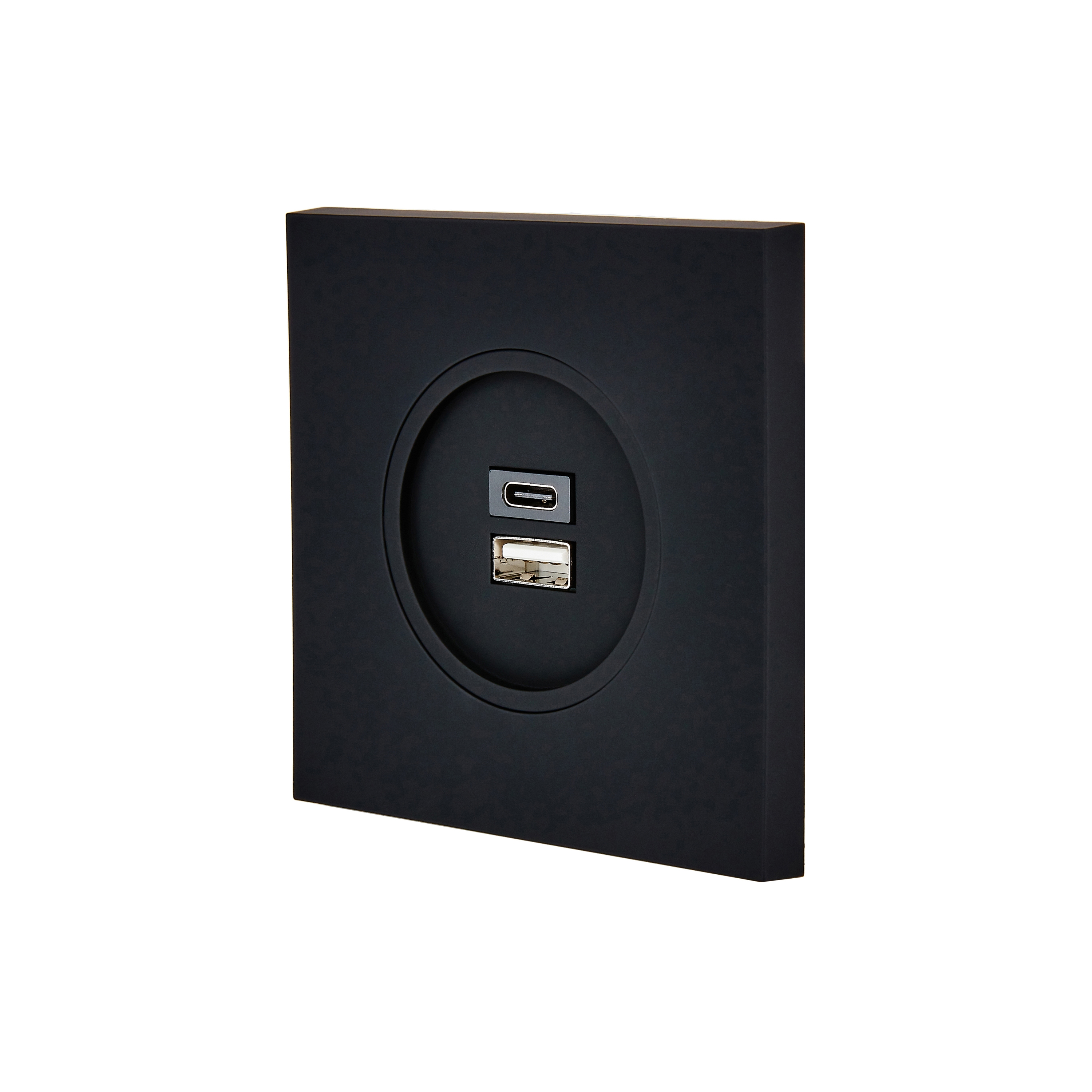 Display product Black Soft Touch - Single Cover Plate - 1 USB C - 1 USB A from manufacturer Modelec