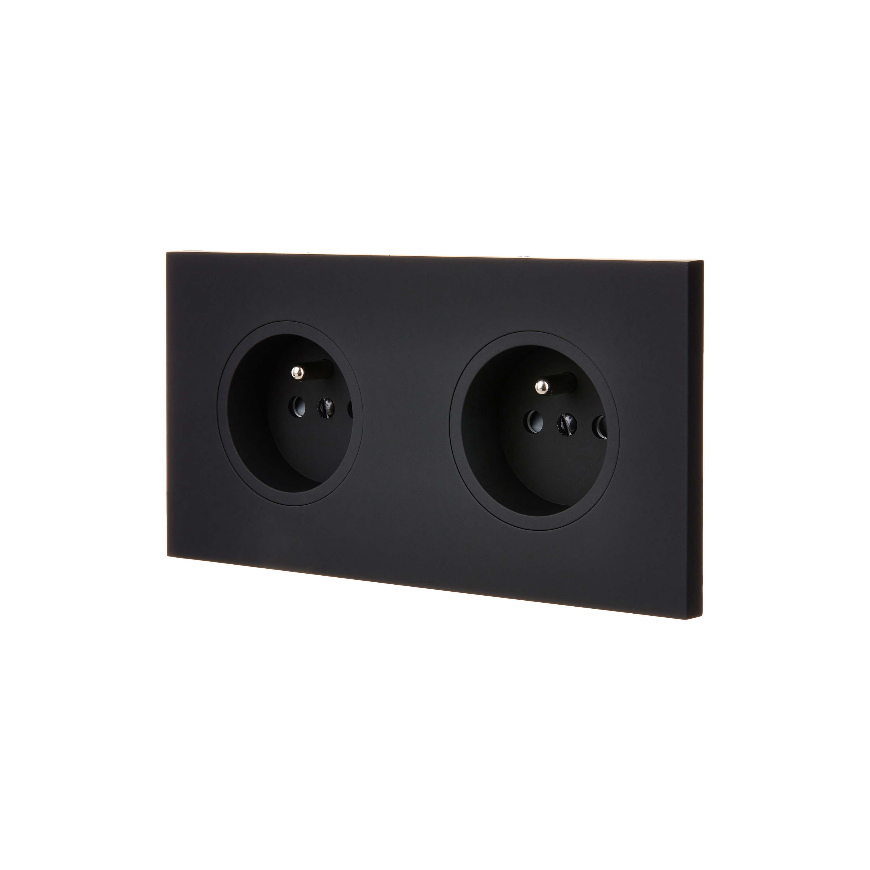 Display product Black Soft Touch - Double Horizontal Cover Plate - 2 Sockets from manufacturer Modelec