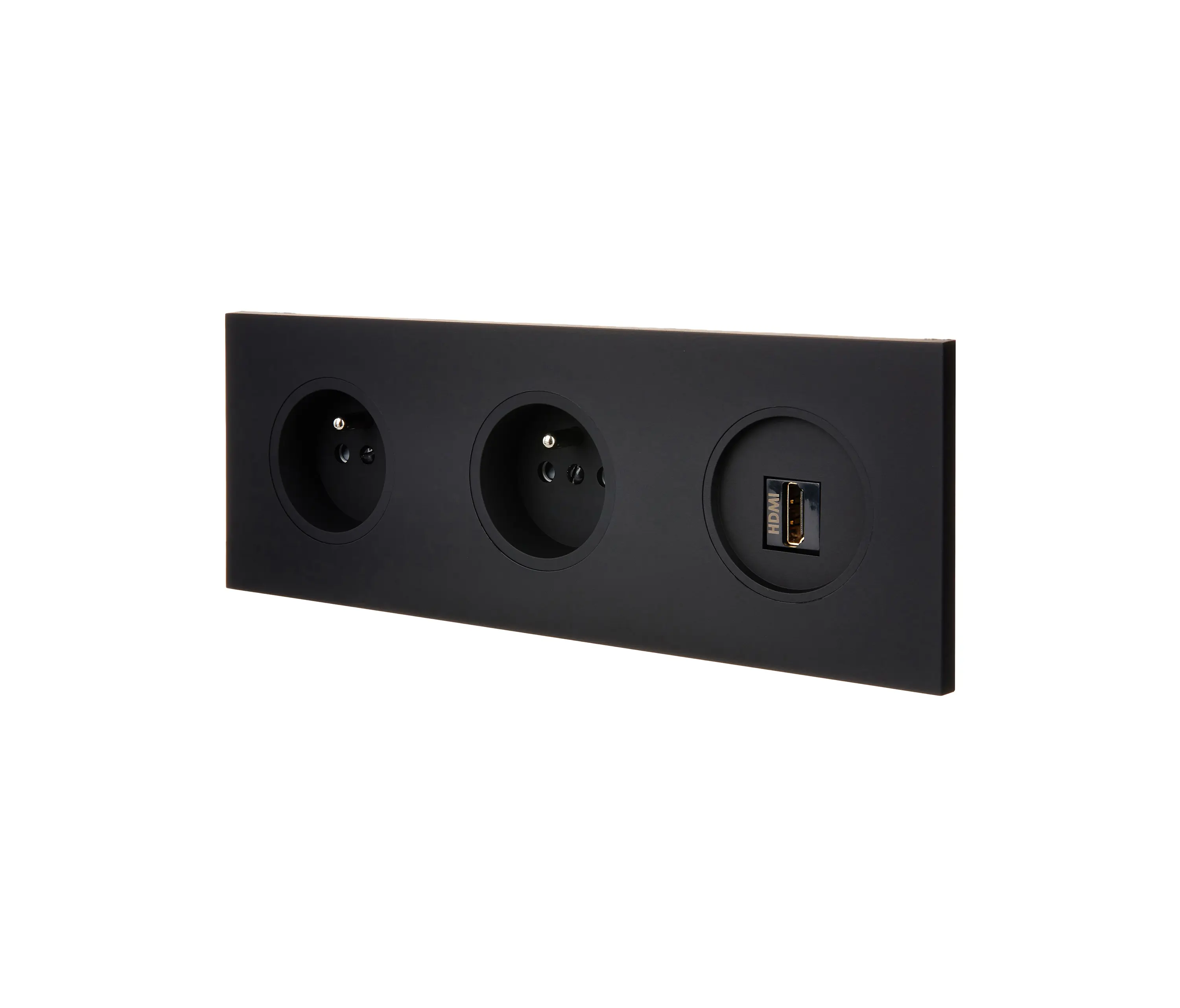 Modelec - Black Soft Touch - Triple Horizontal Cover Plate - 2 Sockets - 1 HDMI