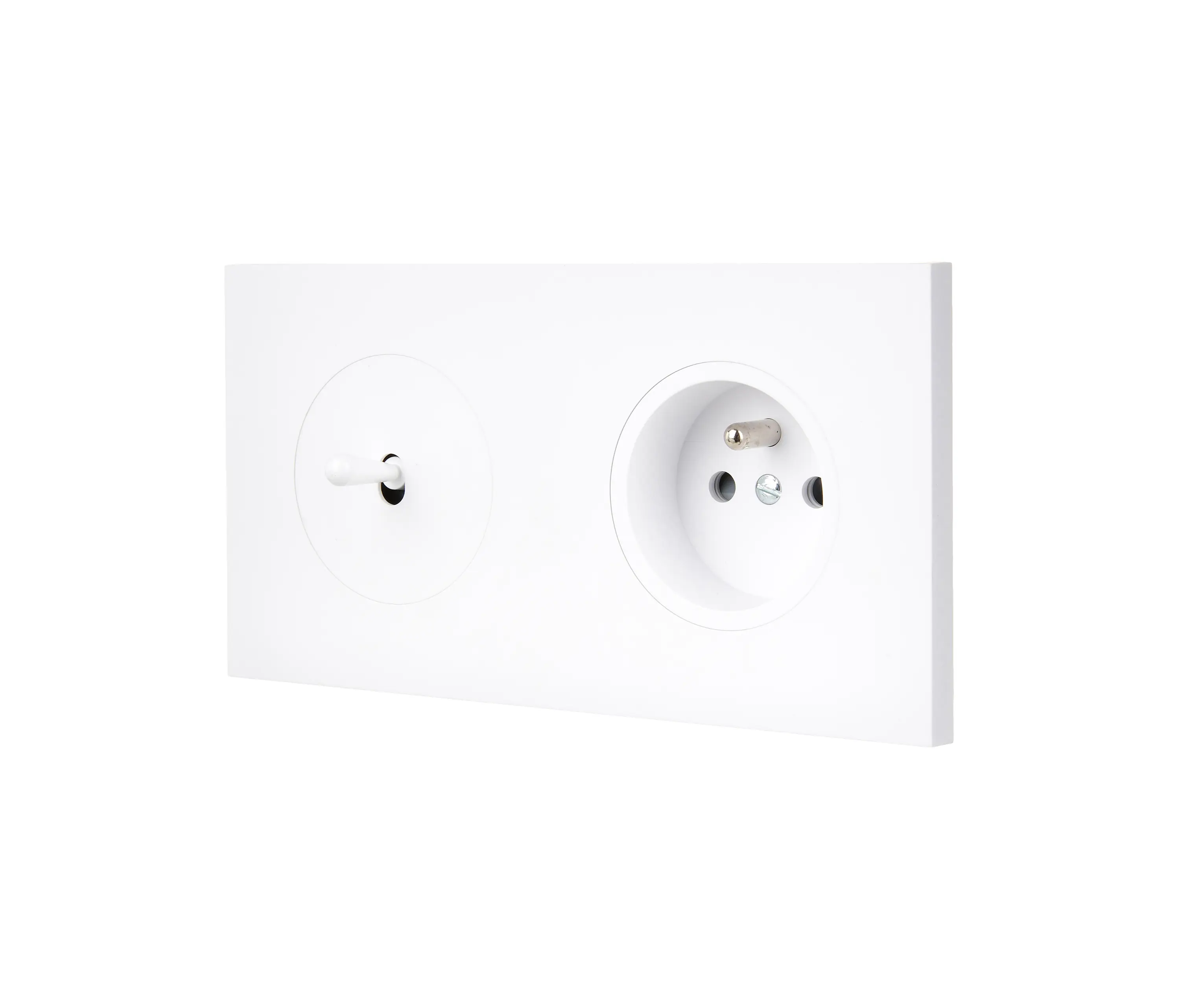 Modelec - White Soft Touch - Double Horizontal Cover Plate - 1 white toggle - 1 Socket