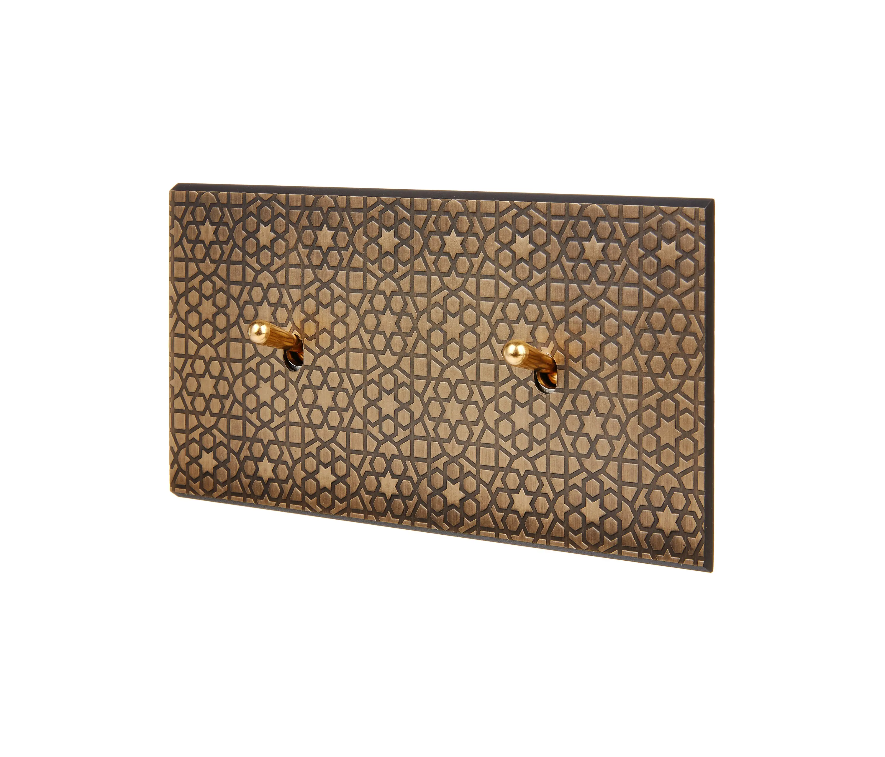 Modelec - Atlas - Double Horizontal Cover Plate - 1 gold toggle - 1 gold toggle