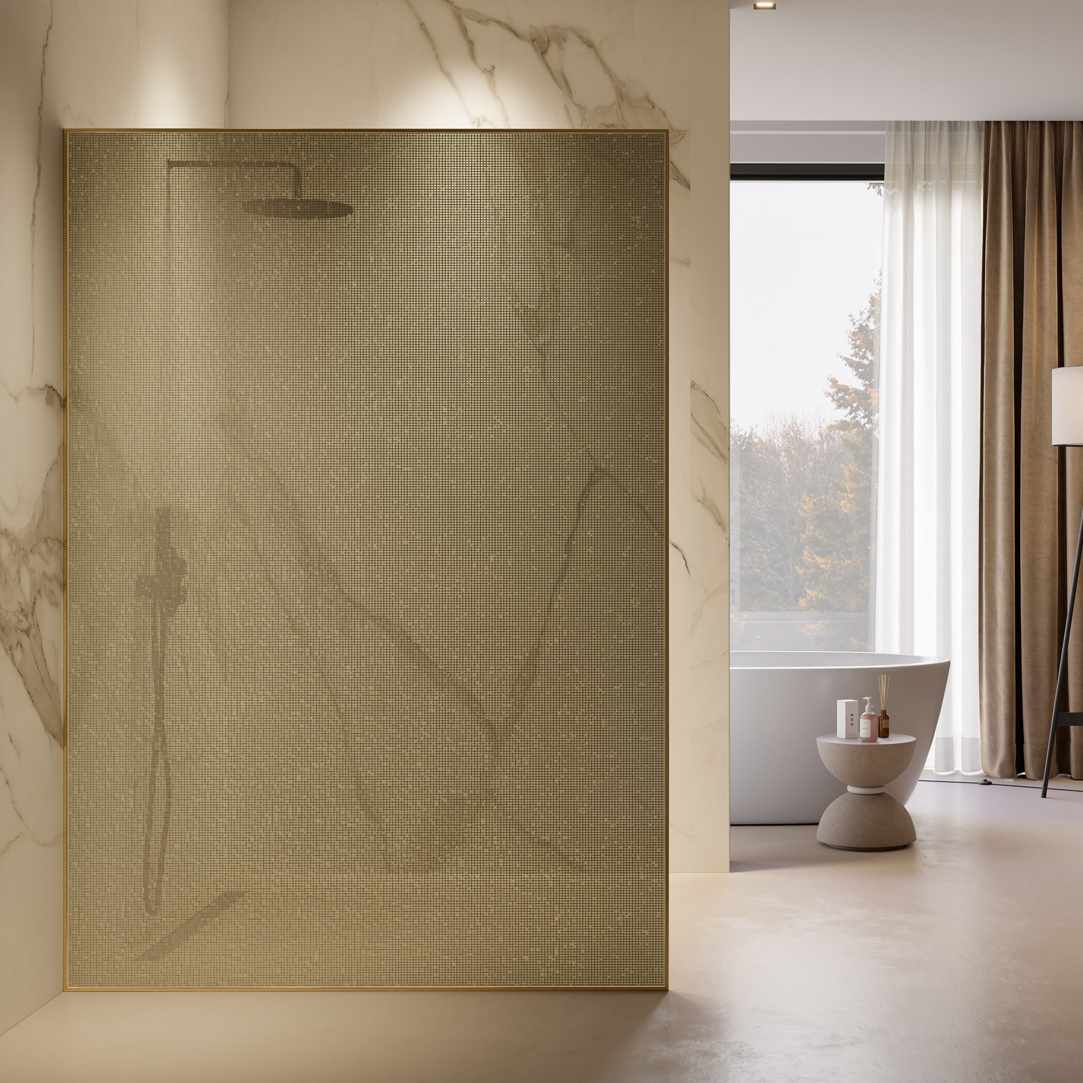 Display product X1000 GT Free-standing side panel in laminated glass with integrated texture from manufacturer Koralle