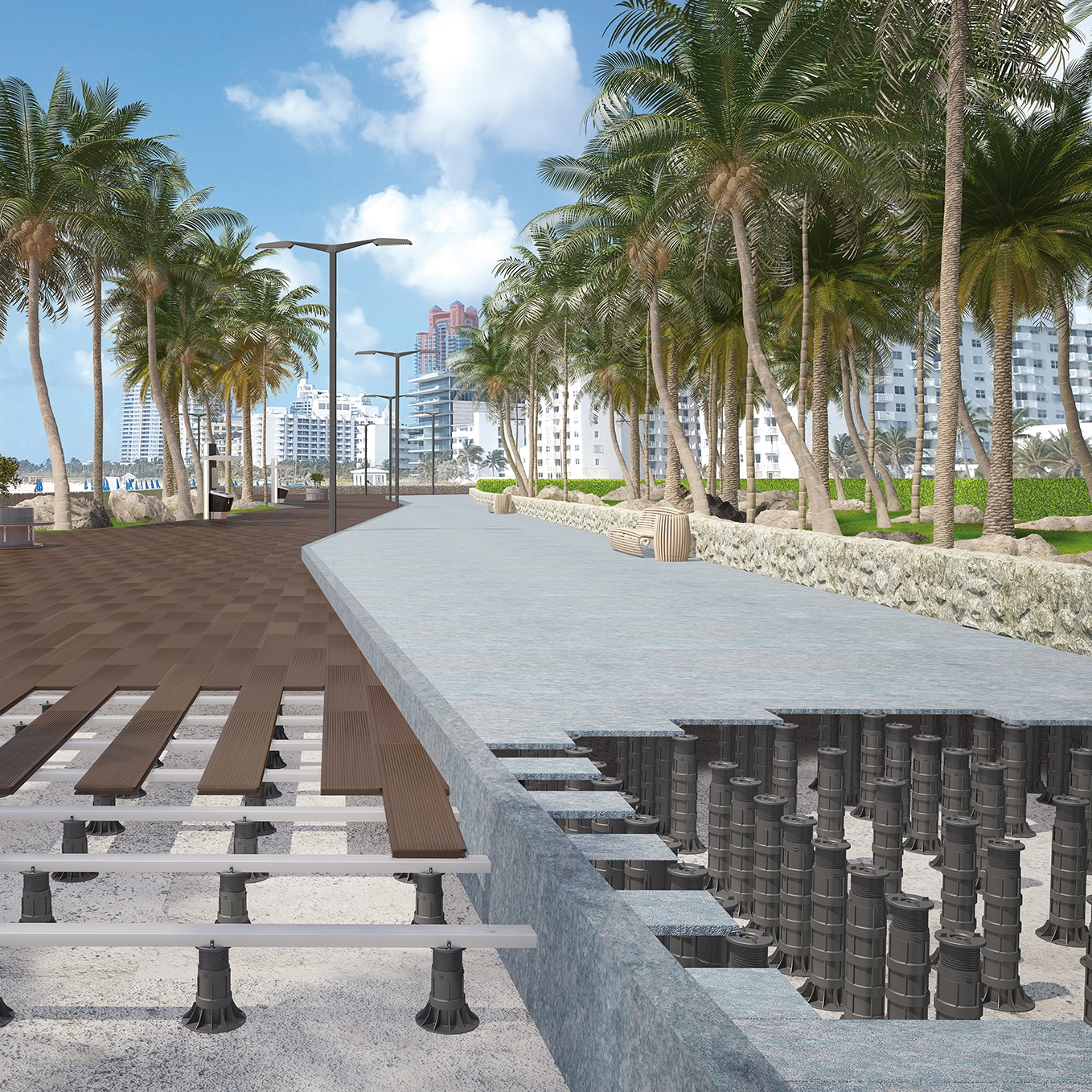 ADJUSTABLE PAVING SUPPORT SYSTEMS FOR RAISED FLOOR