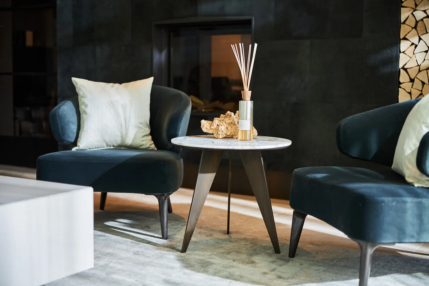 DAMI Luxury Interior - Emerald Side Table Matt Black + Bronze Python Top
