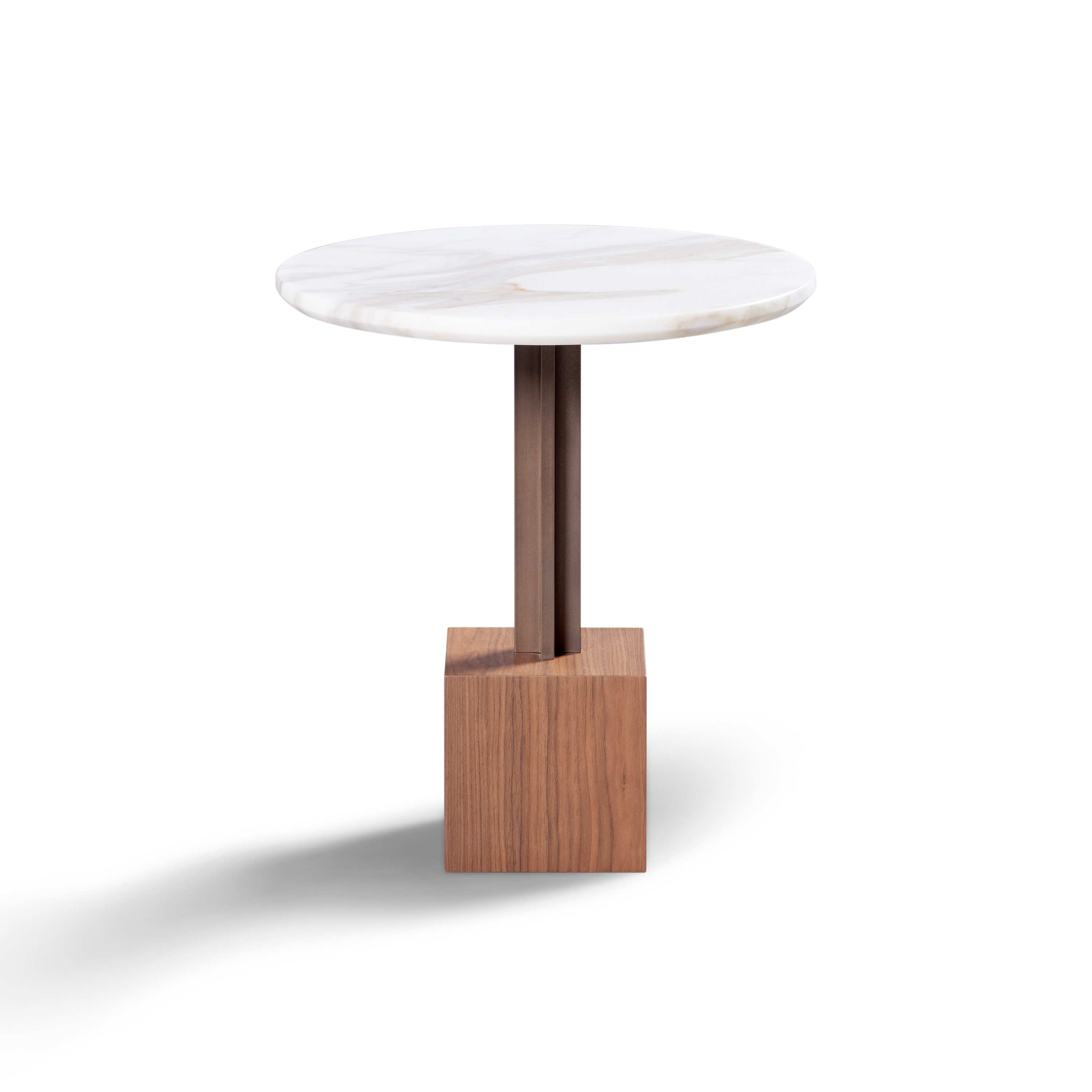 Onyx Side Table Walnut Base + Metal Lacquer + Marble Arrabescato Top