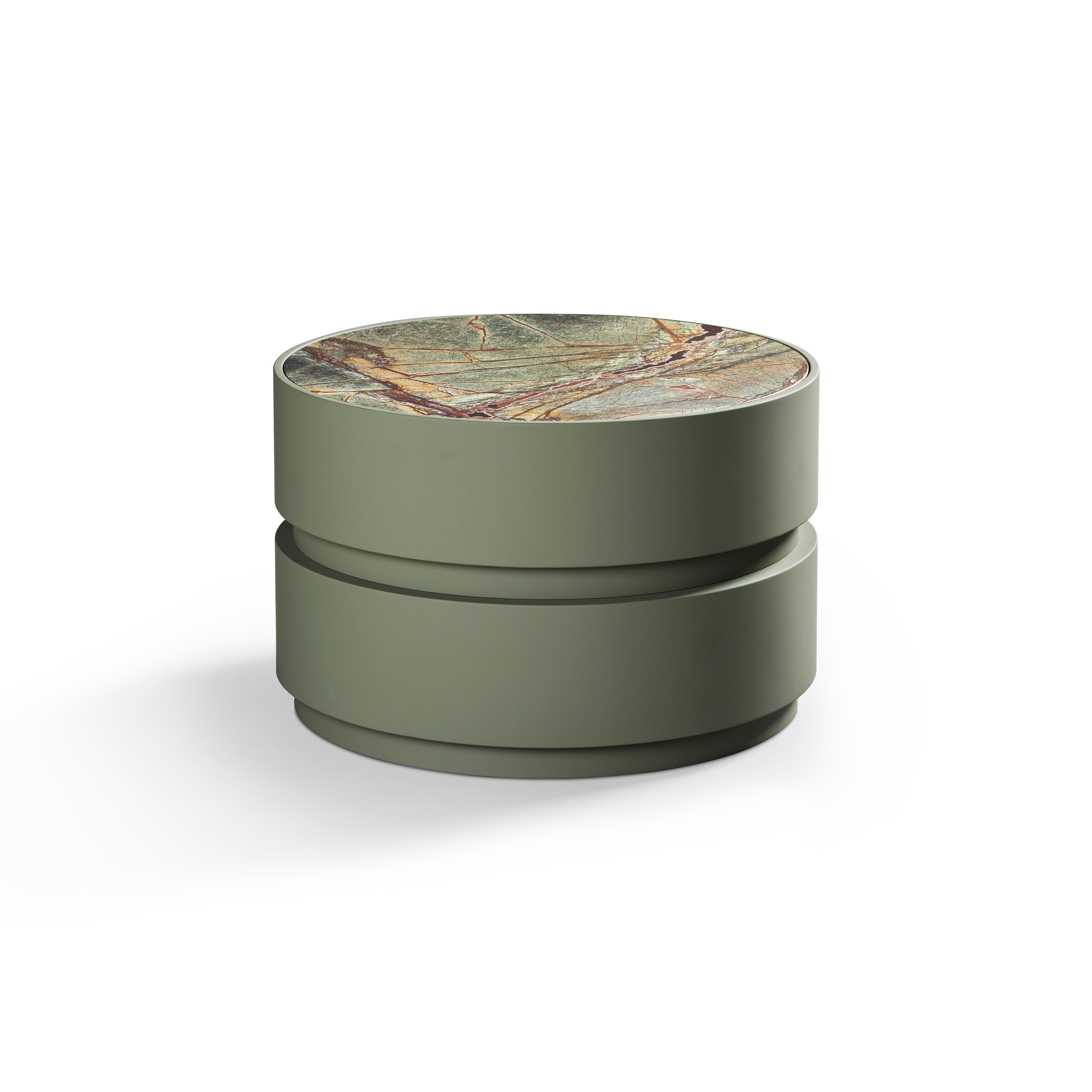 Spinel Coffee Table Softtouch Olive + Marble Forest Green Inlay