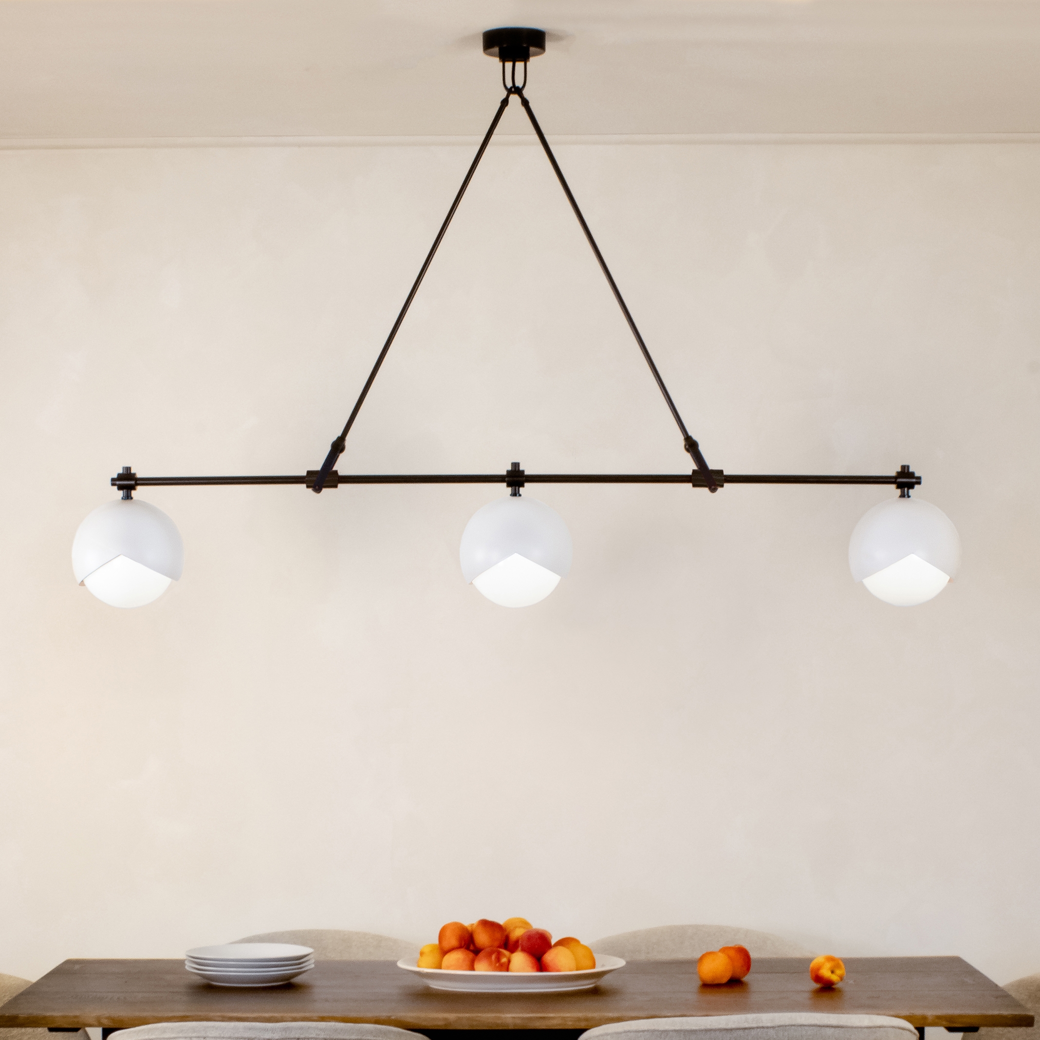 Benedict | Linear 3 Light Chandelier (Eggshell / Blackened brass)