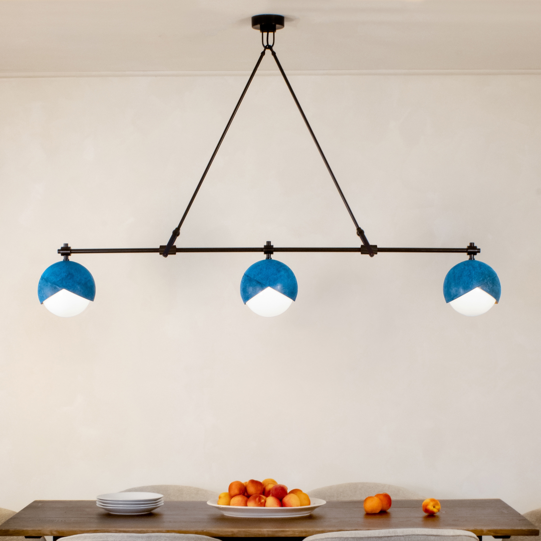 Benedict | Linear 3 Light Chandelier (Prussian blue / Blackened brass)