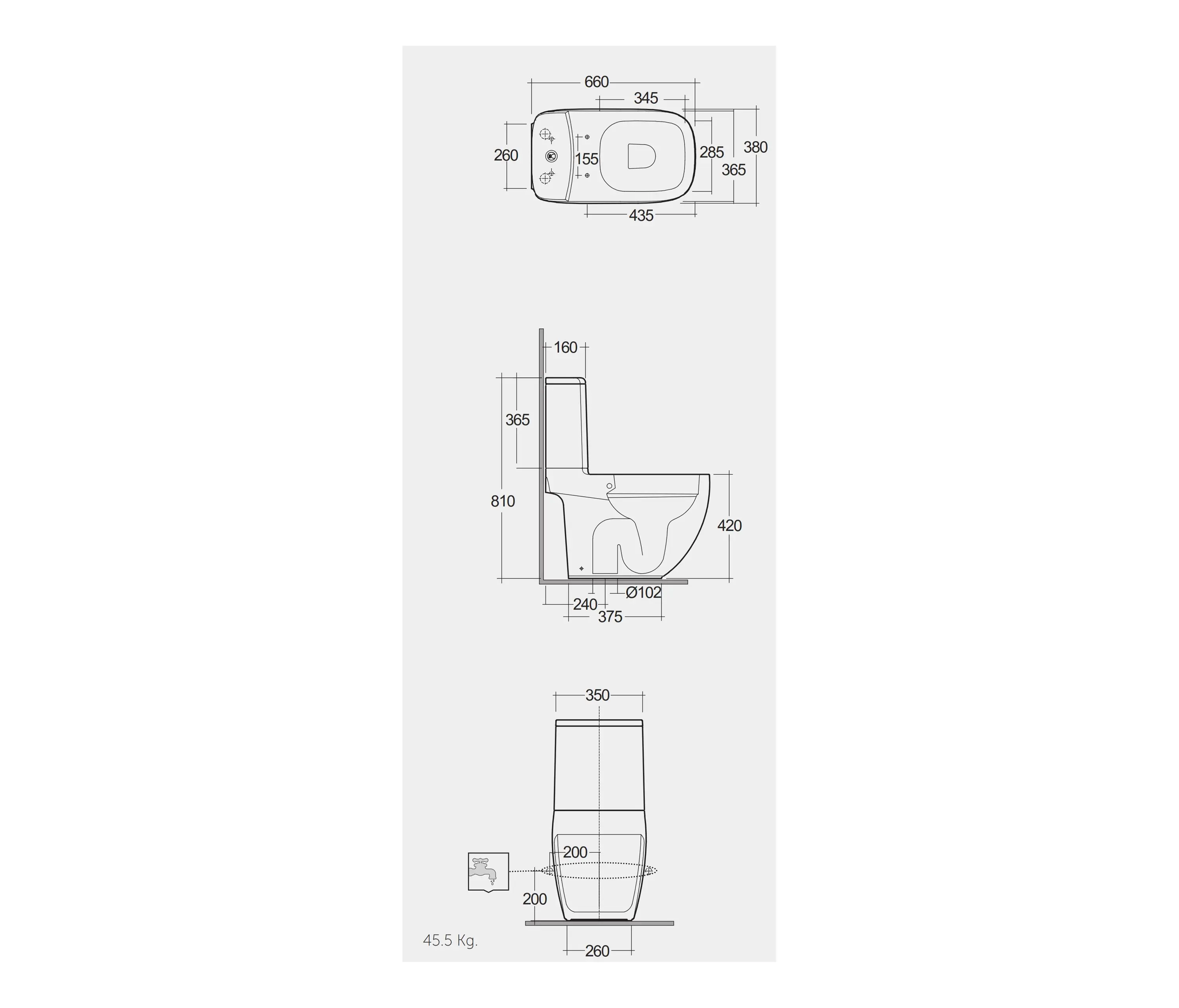 RAK Ceramics - RAK-ILLUSION | Rimless Back Open Close Coupled Water Closet S Trap 66 CM