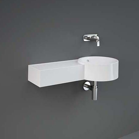 Display product RAK-PETIT | Round Wall Hung Left Ledge Washbasin without tap hole from manufacturer RAK Ceramics
