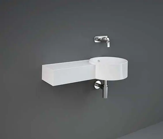 RAK Ceramics - RAK-PETIT | Round Wall Hung Left Ledge Washbasin without tap hole