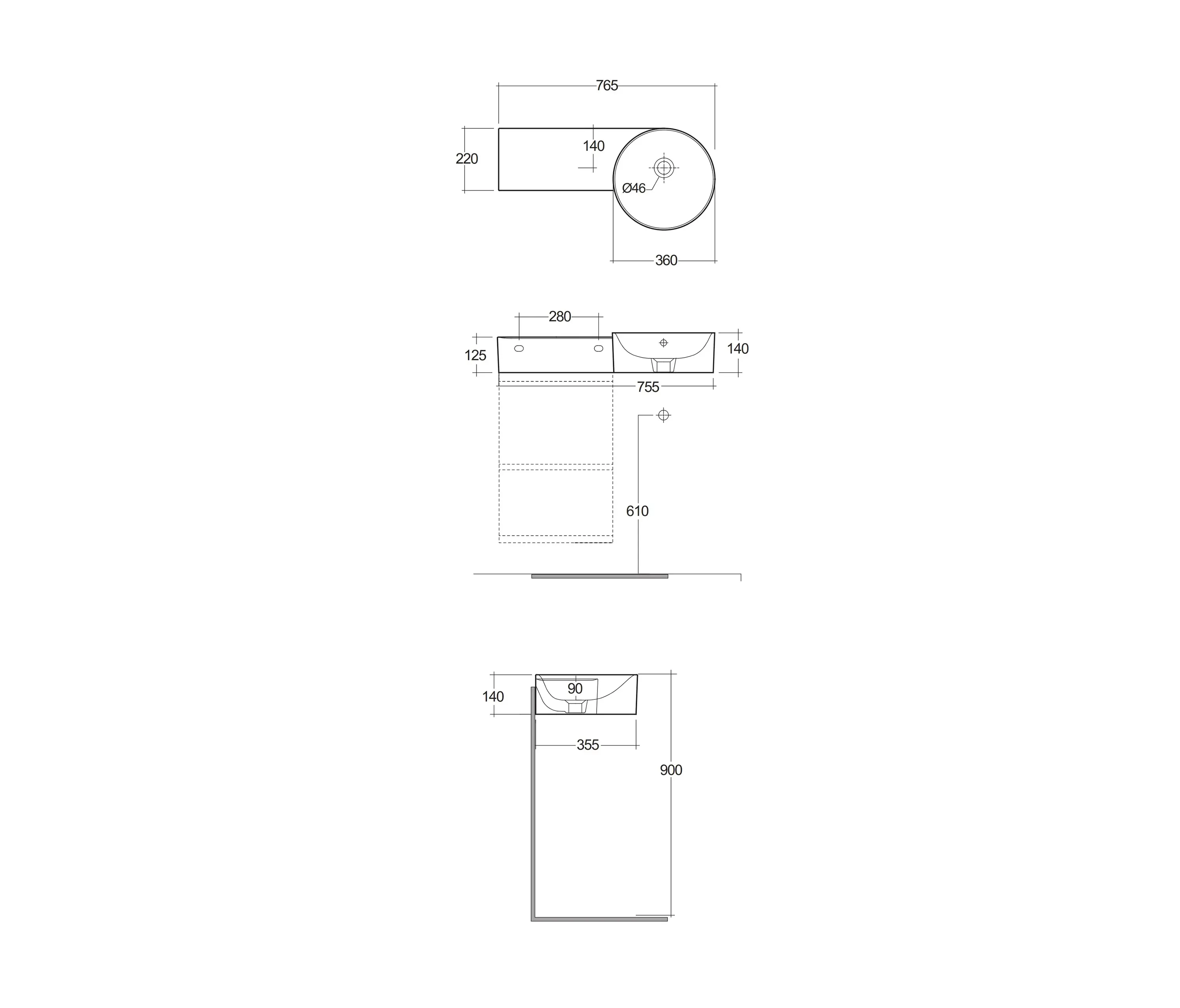 RAK Ceramics - RAK-PETIT | Round Wall Hung Left Ledge Washbasin without tap hole