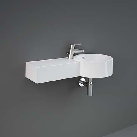 Display product RAK-PETIT | Round Wall Hung Left Ledge Washbasin with tap hole from manufacturer RAK Ceramics