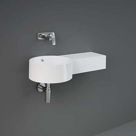 Display product RAK-PETIT | Round Wall Hung Right Ledge Washbasin without tap hole from manufacturer RAK Ceramics