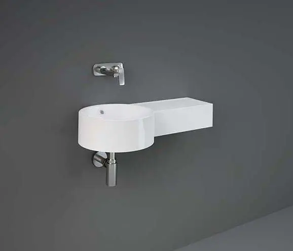 RAK Ceramics - RAK-PETIT | Round Wall Hung Right Ledge Washbasin without tap hole