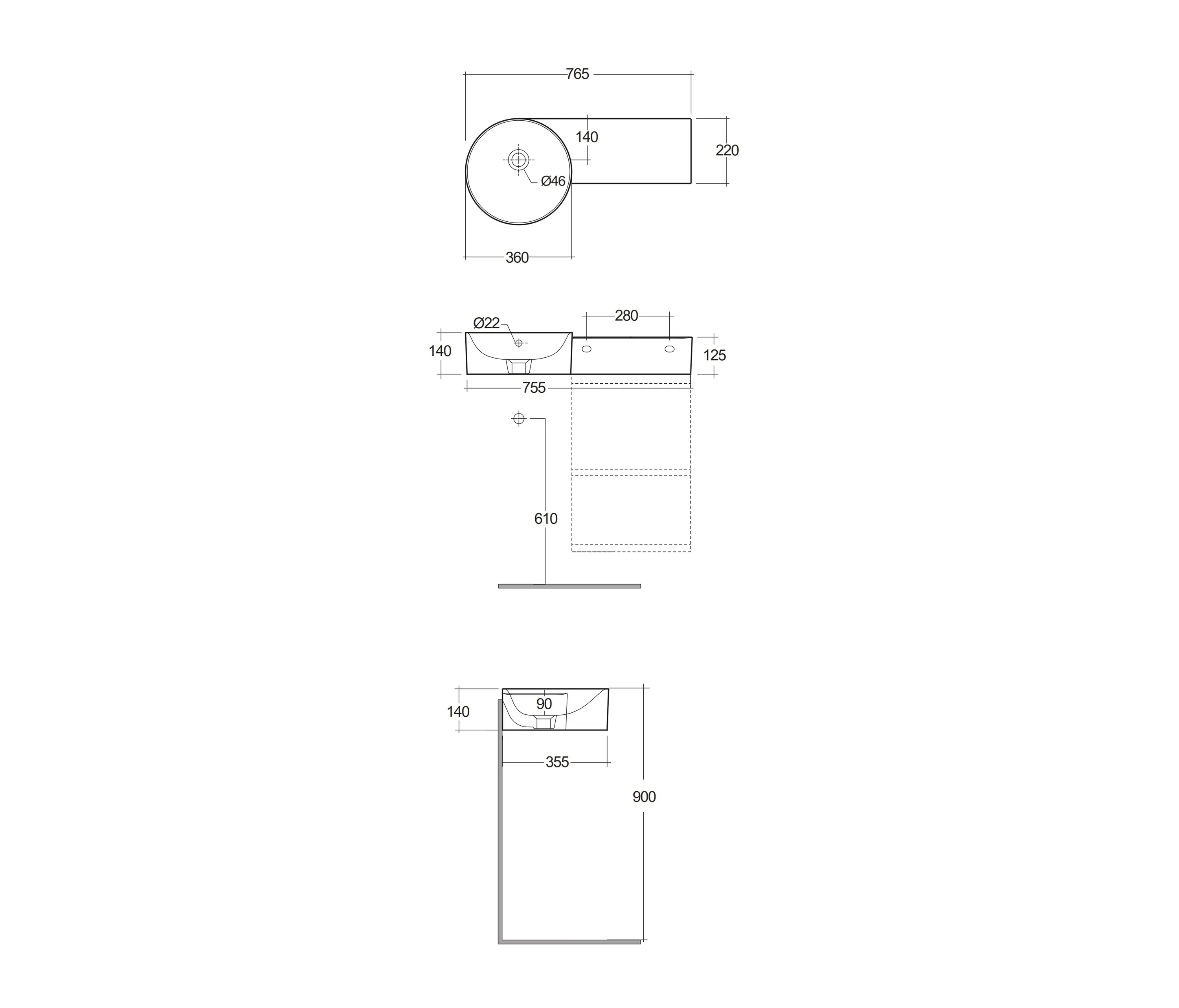RAK Ceramics - RAK-PETIT | Round Wall Hung Right Ledge Washbasin without tap hole