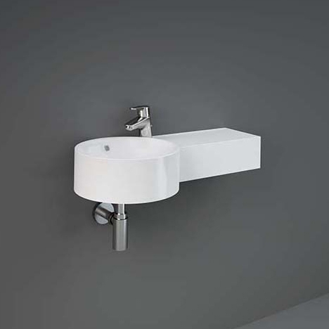Display product RAK-PETIT | Round Wall Hung Right Ledge Washbasin with tap hole from manufacturer RAK Ceramics