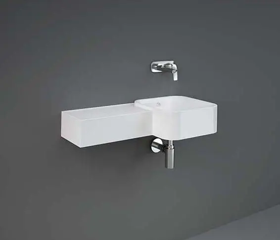 RAK Ceramics - RAK-PETIT | Squared Wall Hung Left Ledge Washbasin without tap hole