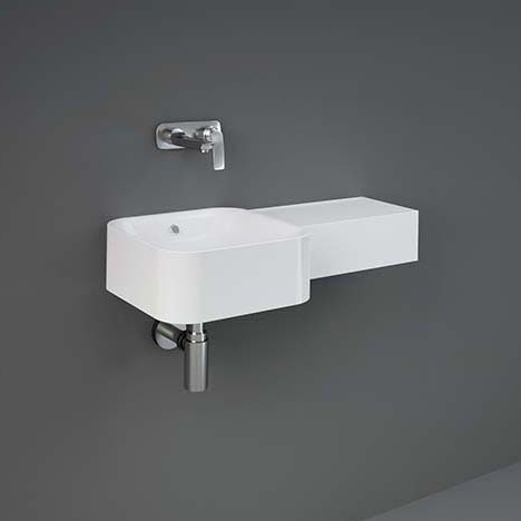 Display product RAK-PETIT | Squared Wall Hung Right Ledge Washbasin without tap hole from manufacturer RAK Ceramics
