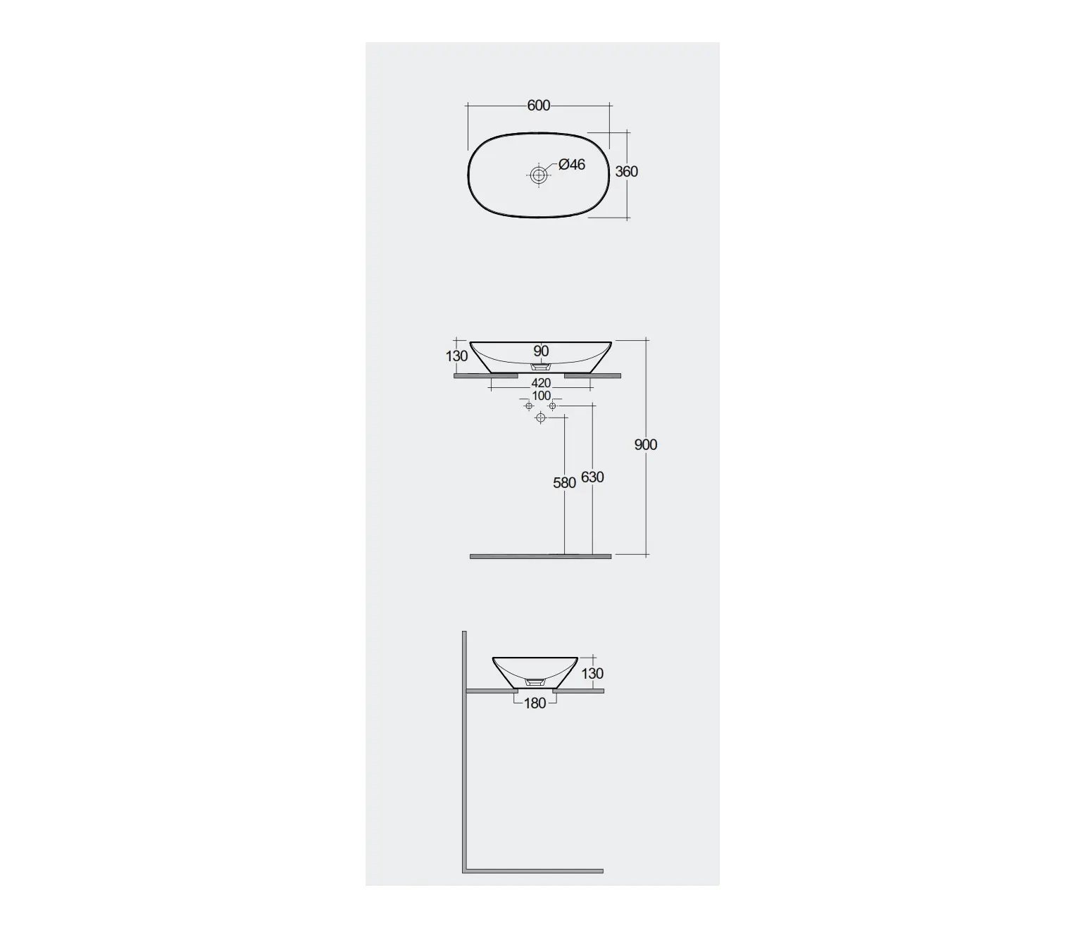RAK Ceramics - RAK-VARIANT | Oval Elongated Countertop washbasin without tap hole