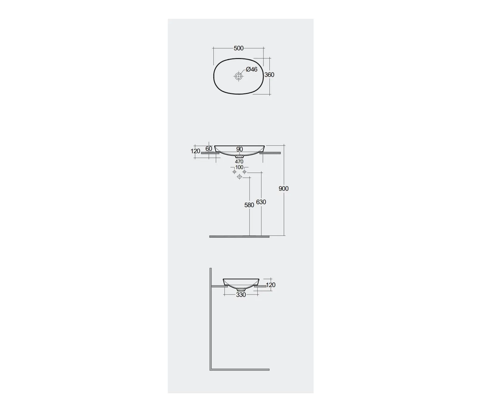 RAK Ceramics - RAK-VARIANT | Oval Drop in Washbasin without tap hole