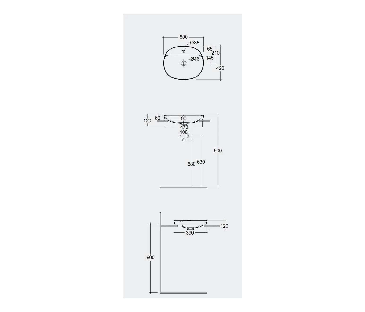 RAK Ceramics - RAK-VARIANT | Oval Drop in Washbasin with tap hole