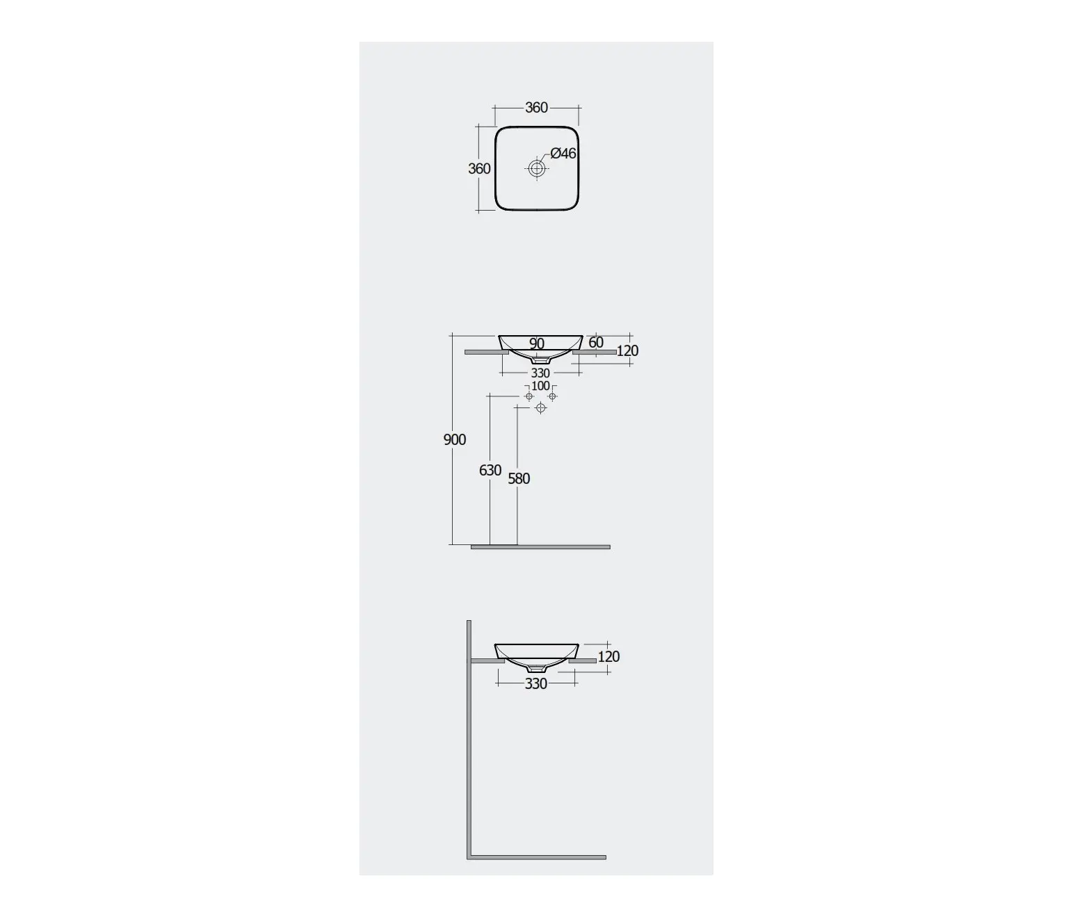 RAK Ceramics - RAK-VARIANT | Squared Drop in Washbasin without tap hole