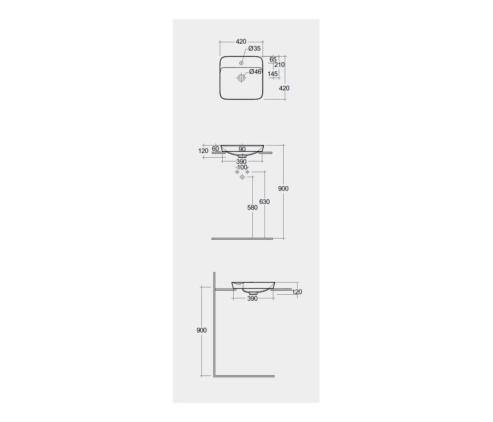 RAK Ceramics - RAK-VARIANT | Squared Drop in Washbasin with tap hole