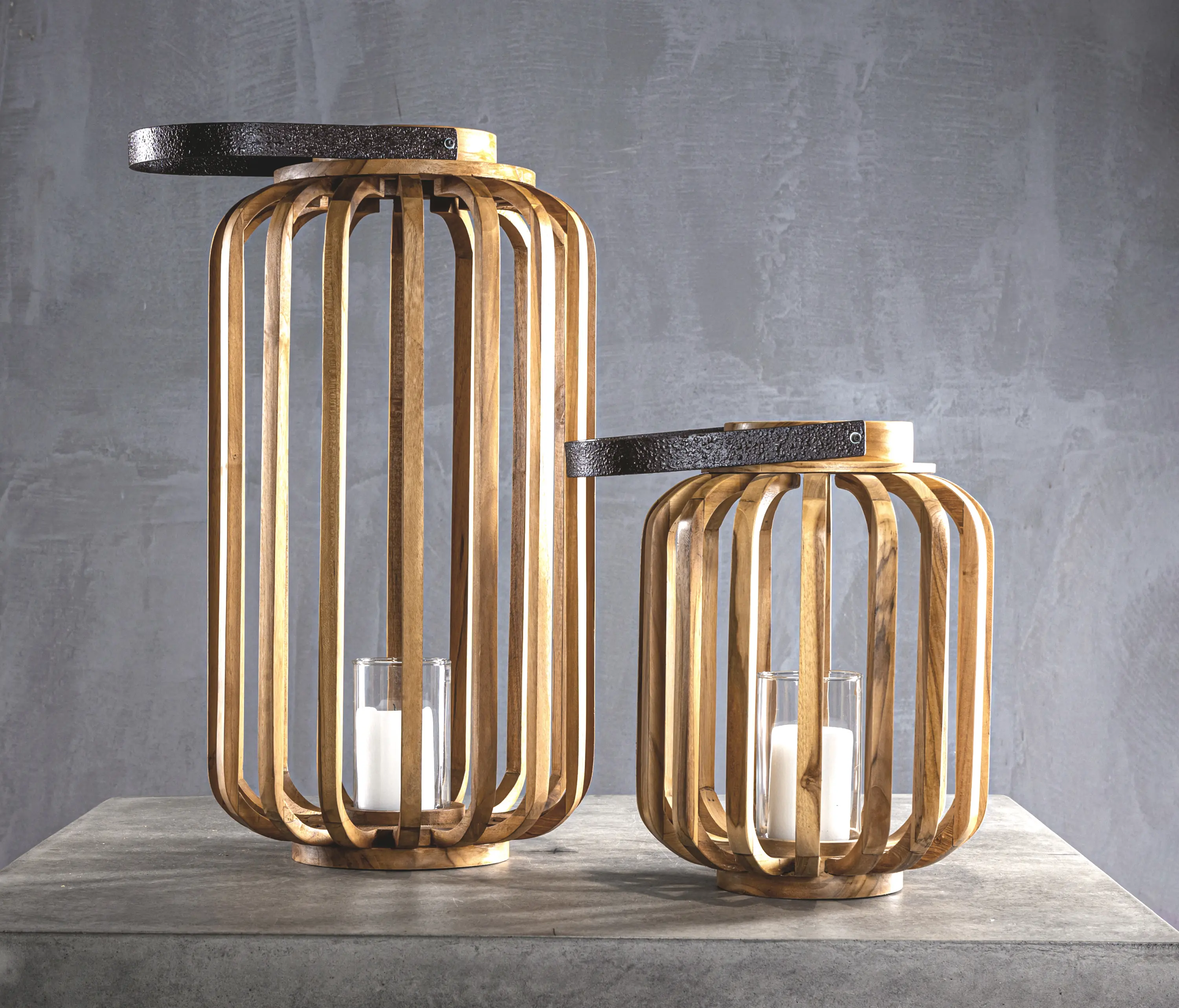 Set Collection - Kanso | Pumpkin Teak Lantern Set of 2