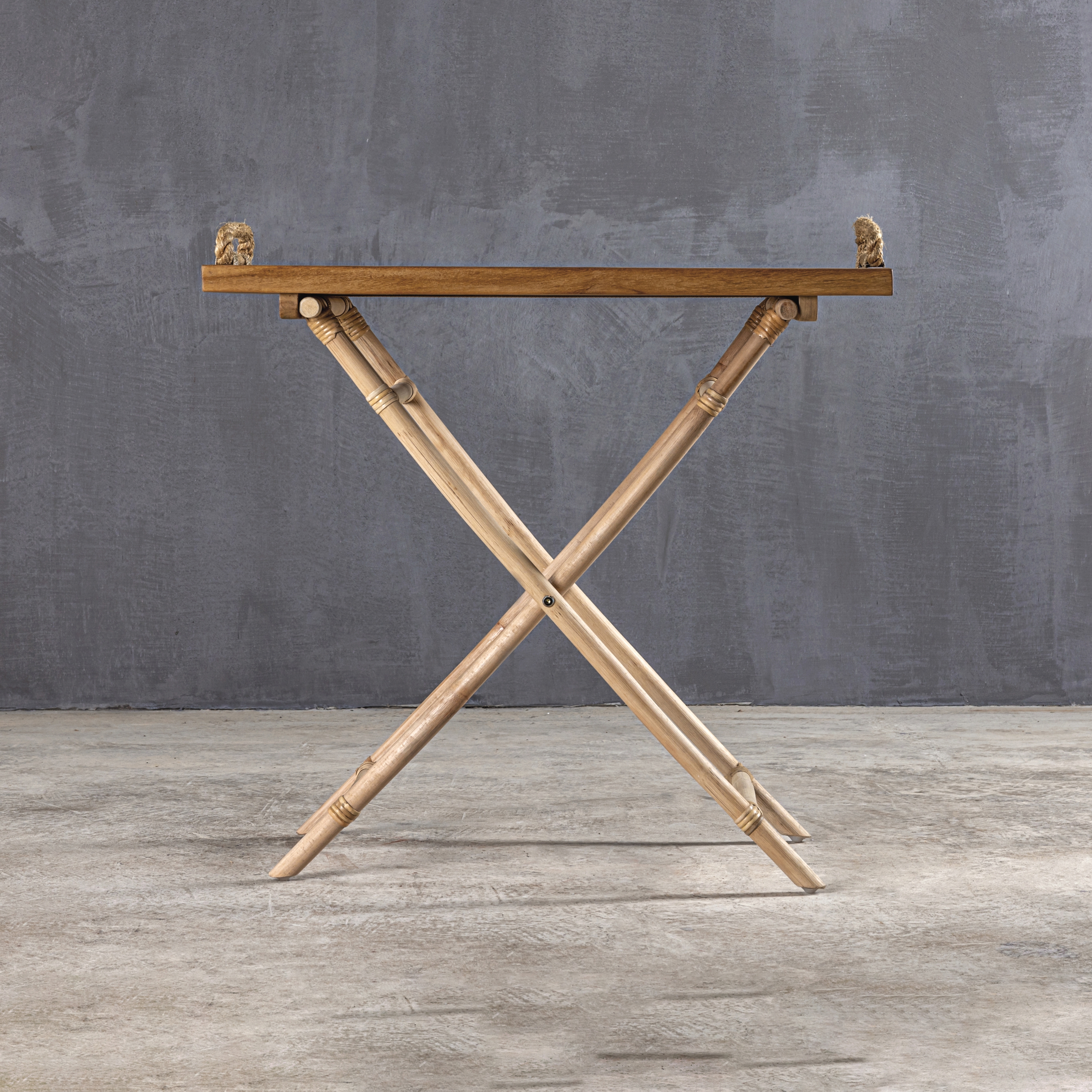 Display product Kanso | Teak Tray on Rattan Stand from manufacturer Set Collection
