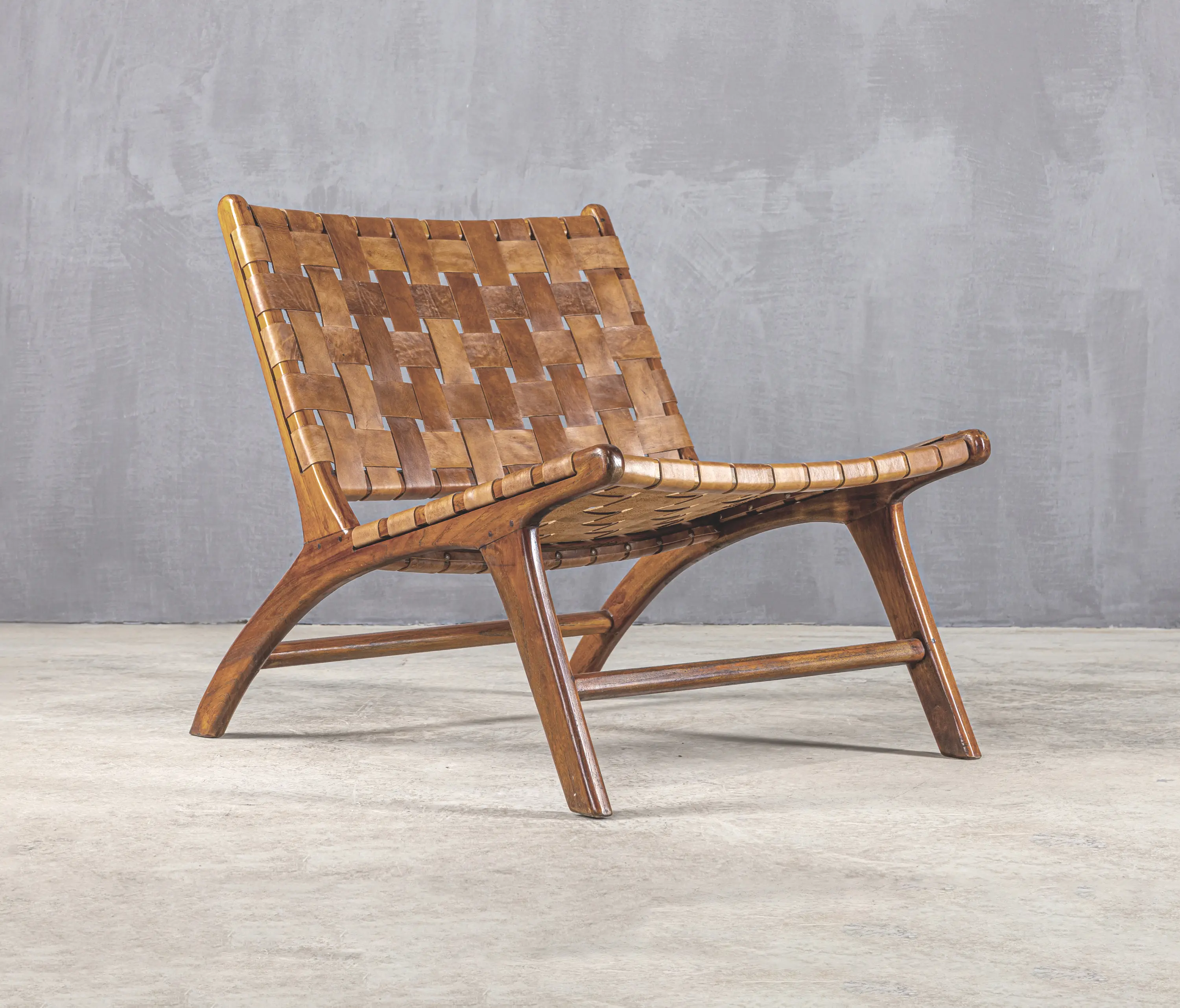Set Collection - Kanso | Strap Camel Lounge Chair Teak Leather