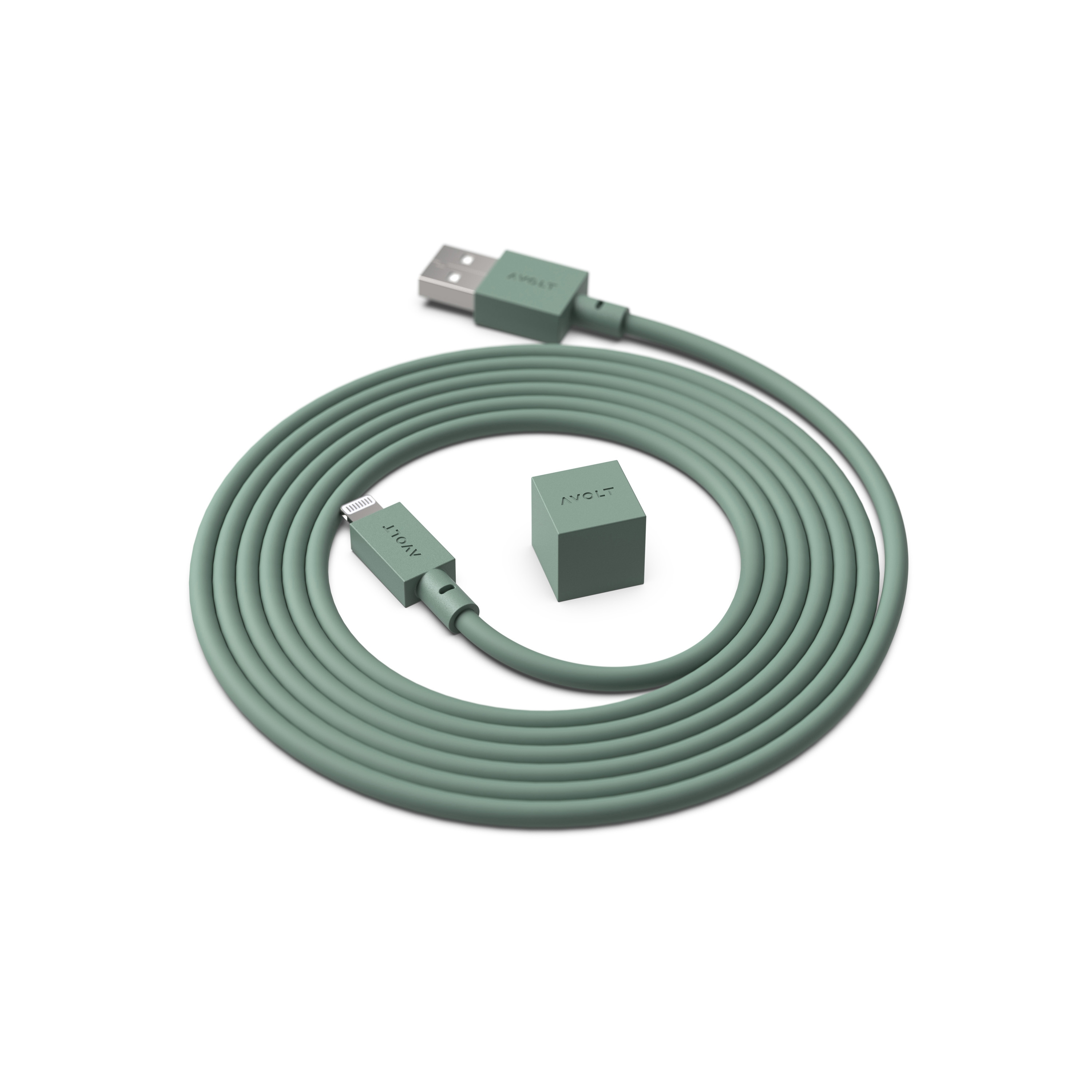 CABLE 1 USB A to Lightning Silicone MFi charging cable, 1.8m - OAK GREEN
