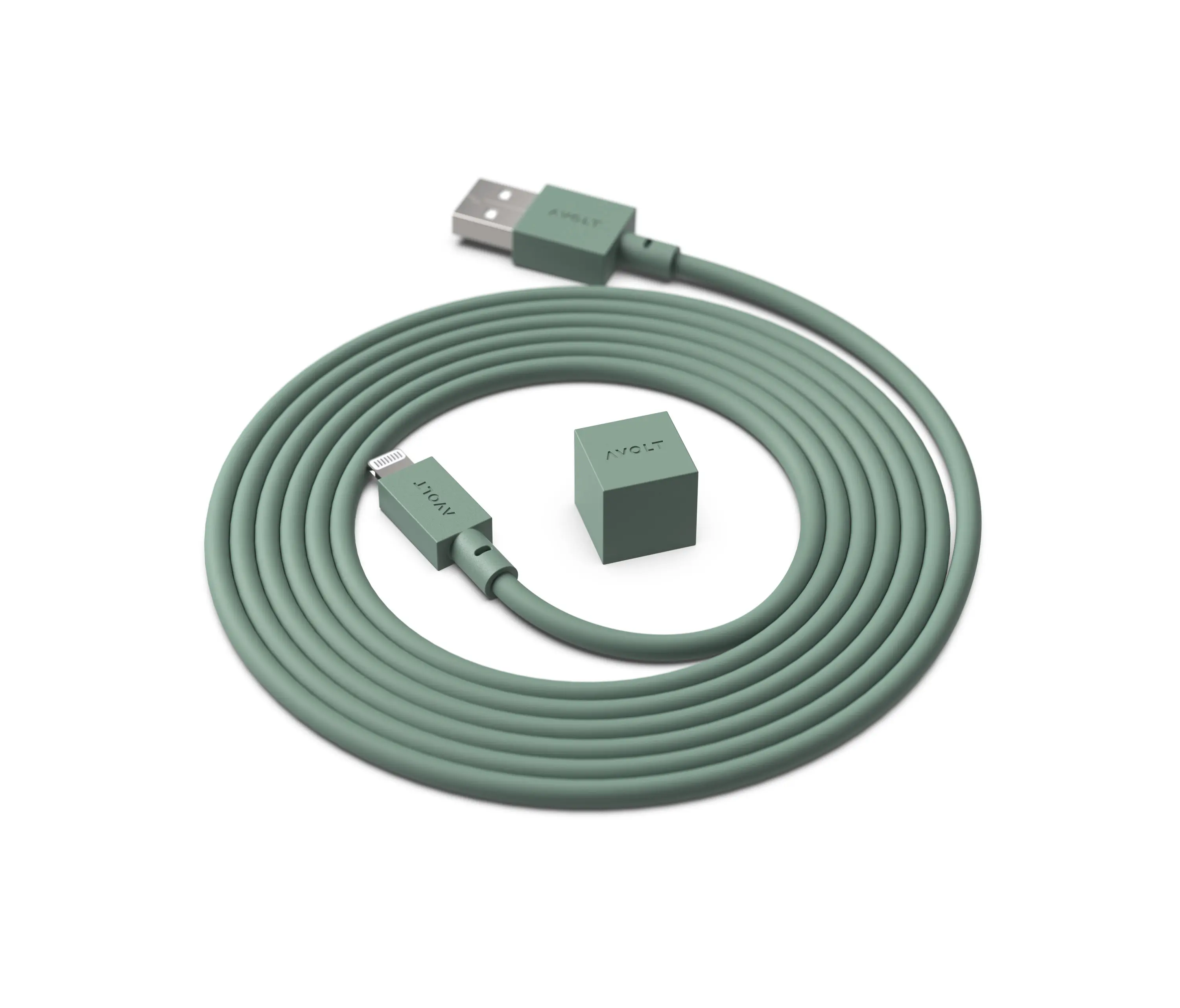 Avolt - CABLE 1 USB A to Lightning Silicone MFi charging cable, 1.8m - OAK GREEN